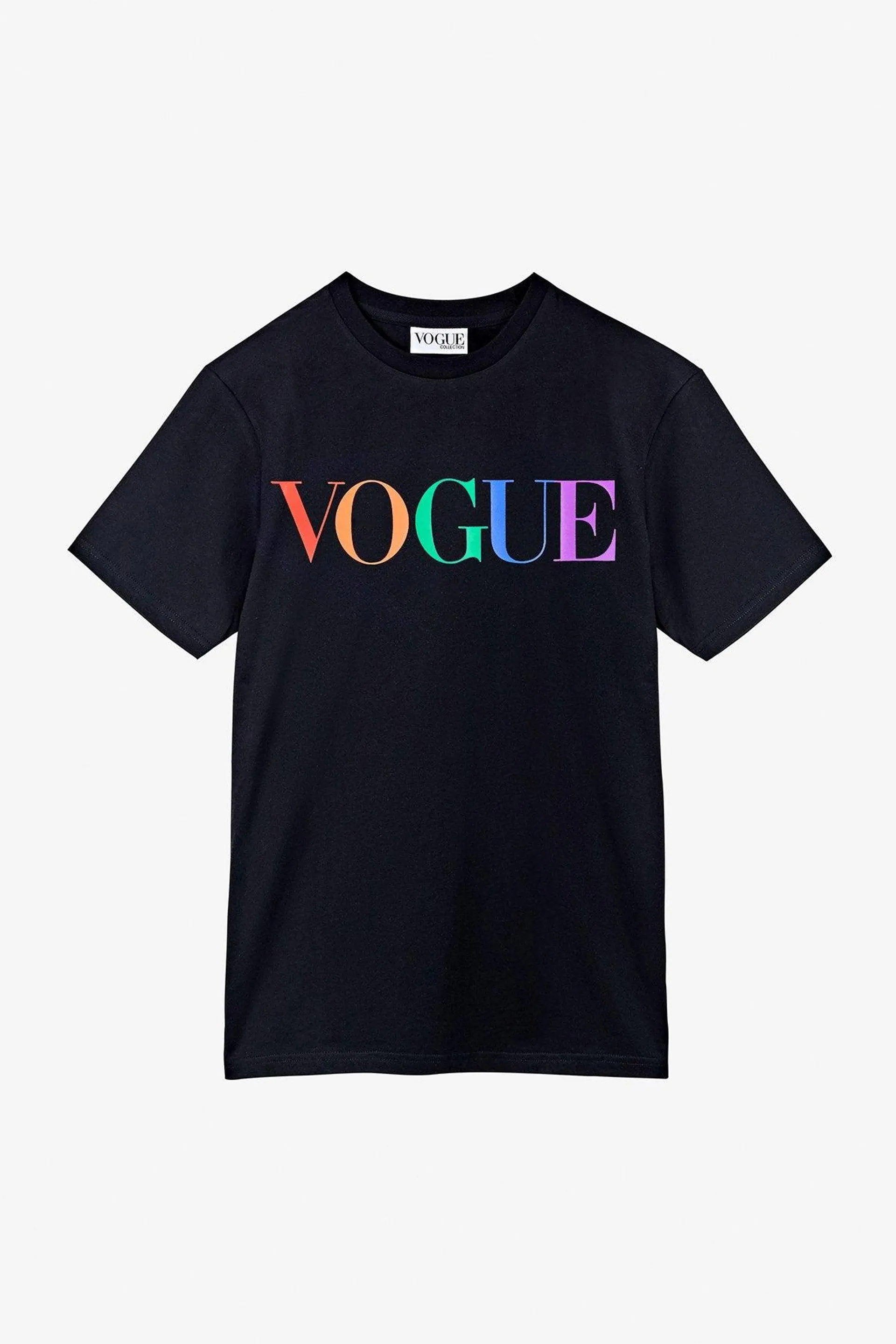 Camiseta VOGUE negra con logotipo RAINBOW estampado