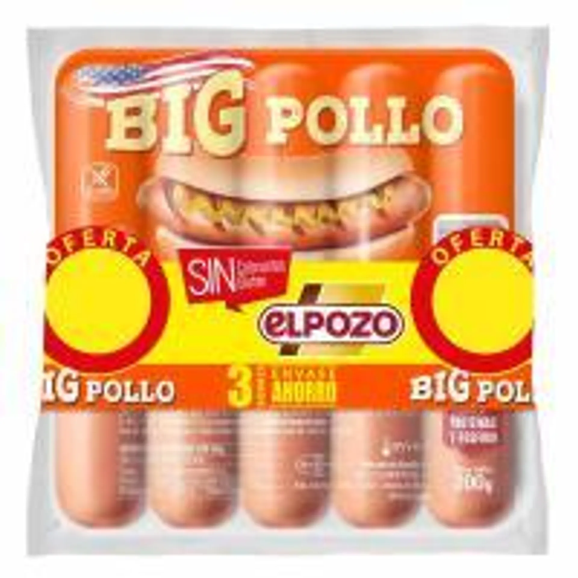 Salchichas big de pollo ELPOZO, pack 3x200 g