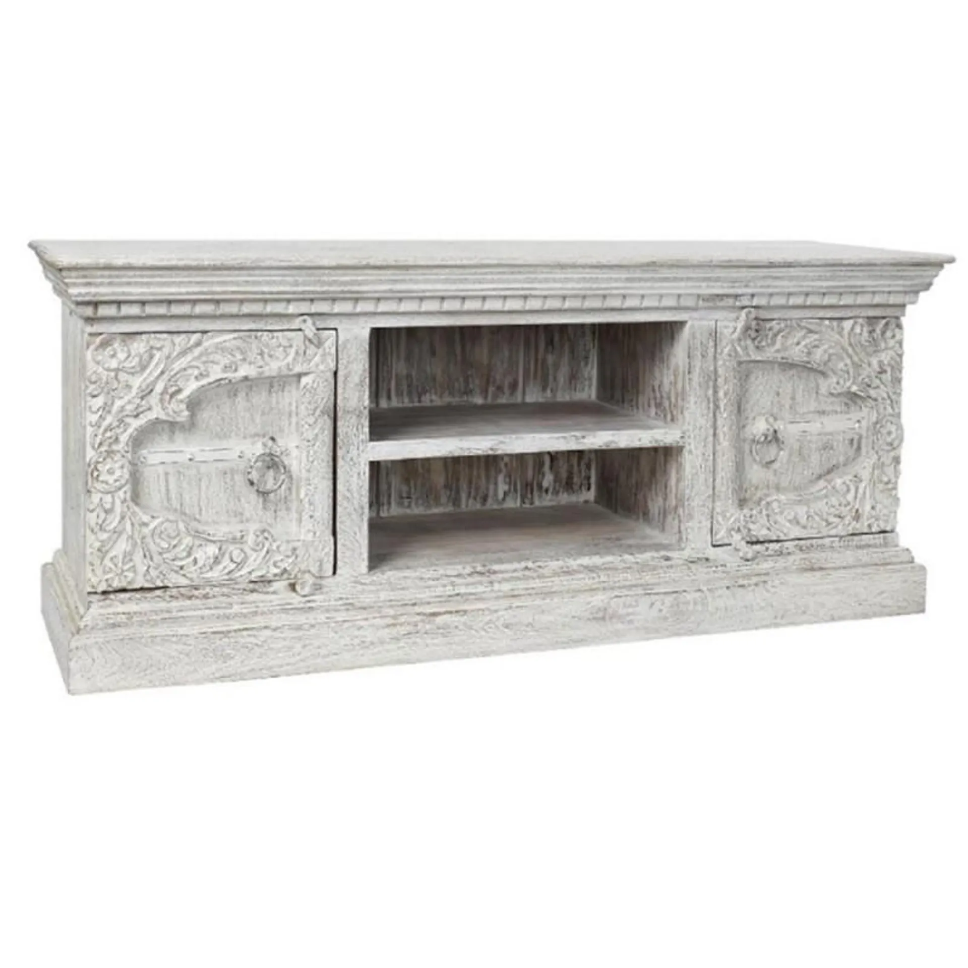 Carved wood TV furniture decape white 160cm