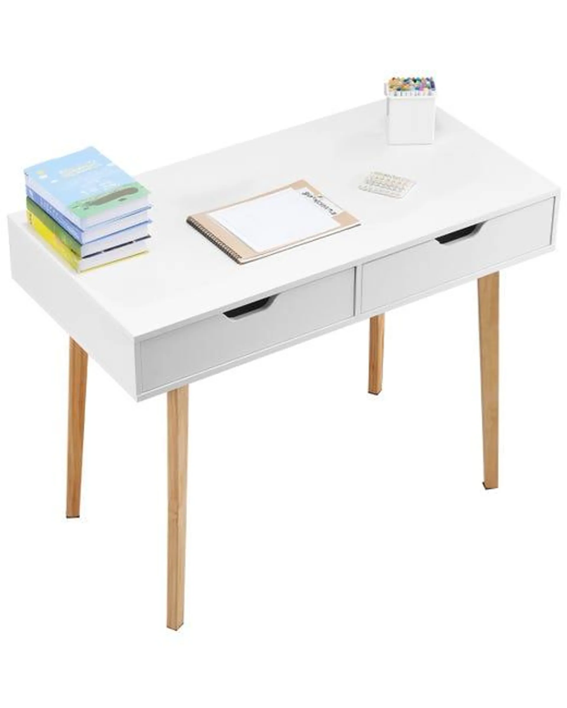 VEVOR Escritorio pequeño con cajones, mesa estudio simple, escritorio rectangular MDF con almacenamiento, para dibujar, leer, escribir, hogar, blanco
