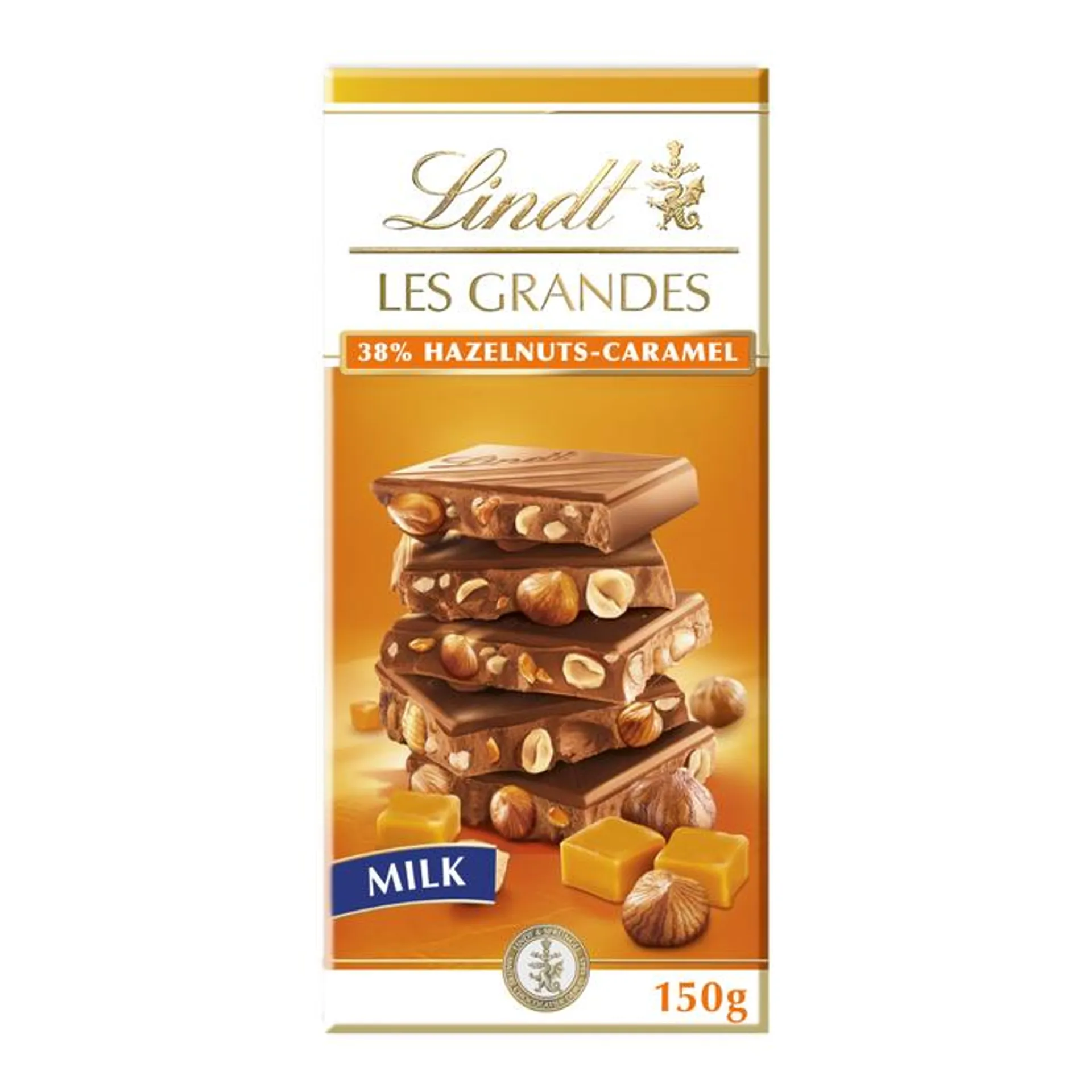 Les Grandes Chocolate con Leche Avellanas y Caramelo 150g - Lindt