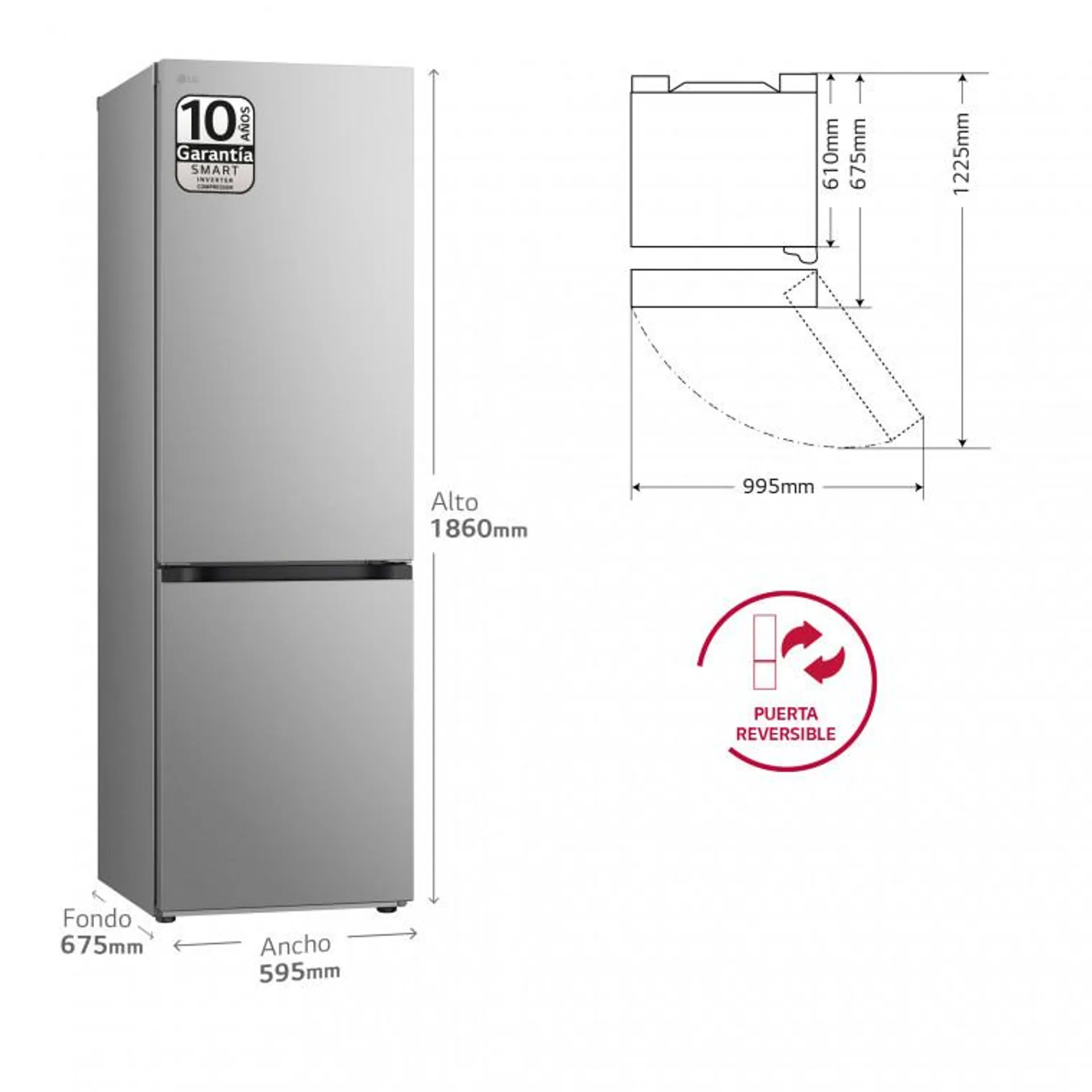 Outlet Frigorífico Combi Door Cooling+, 1,86m, Clasificación D, capacidad de 374l, inox antihuellas, Serie 500