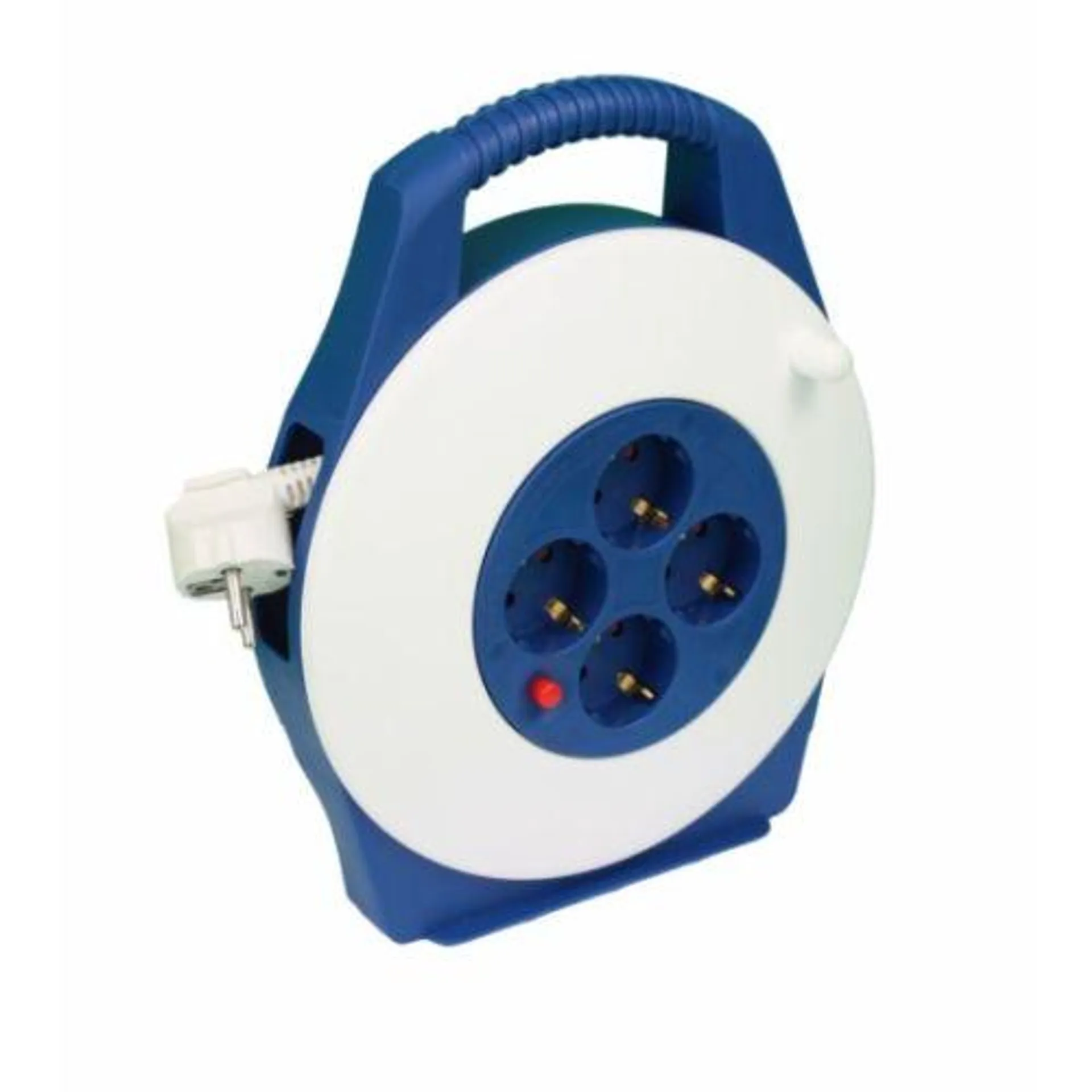 Enrollacable electricidad 2 tomas tt termostato 3x1,5mm 05mt 3500w blanco/azul t