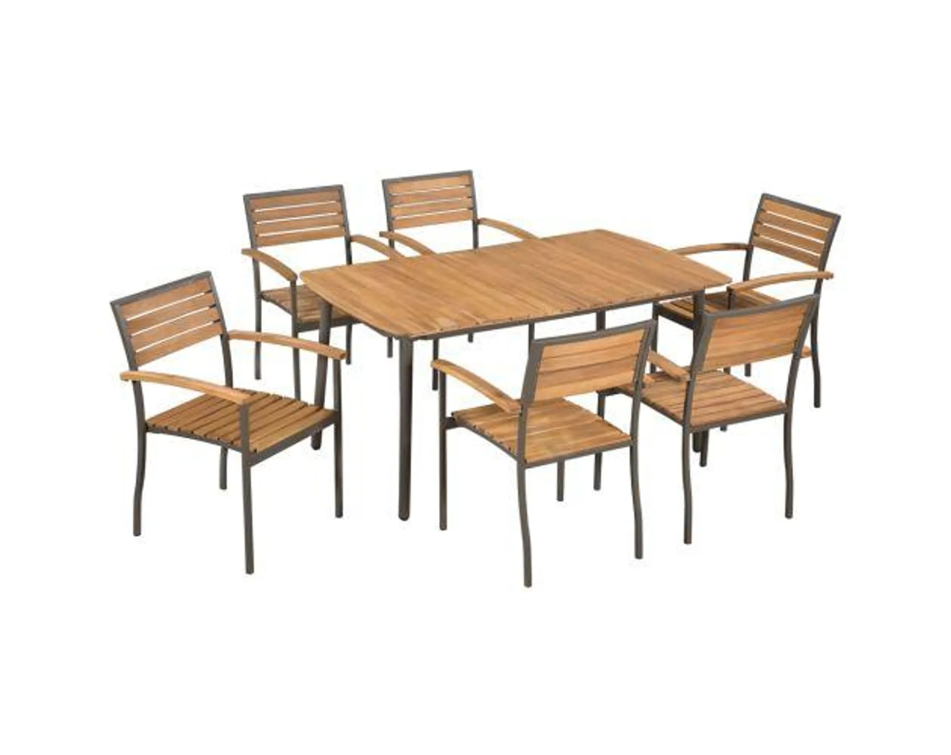 vidaXL set de comedor de jardín 7 pzas madera maciza de acacia y acero