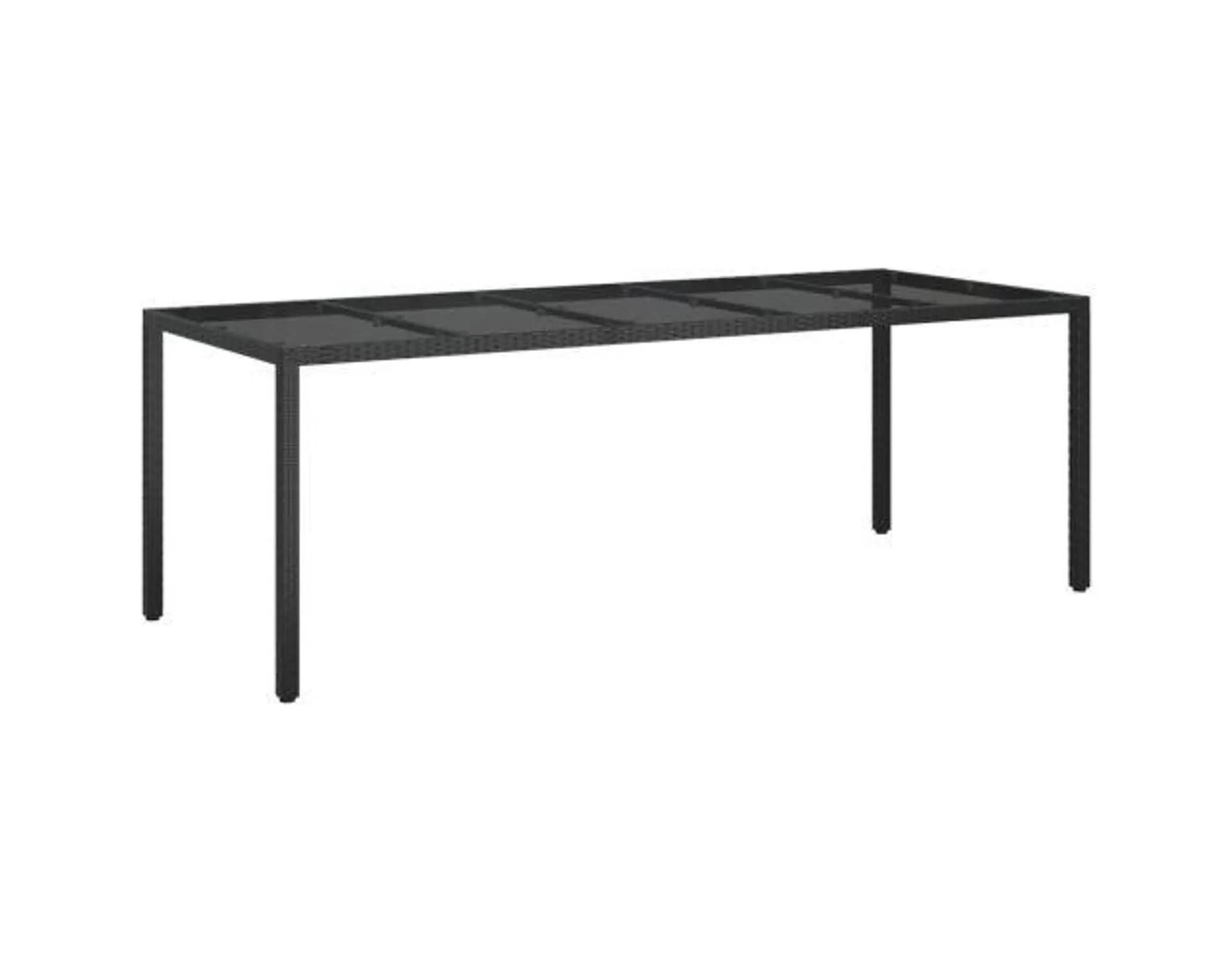 vidaXL mesa de jardín de vidrio templado ratán pe negra 250x100x75 cm