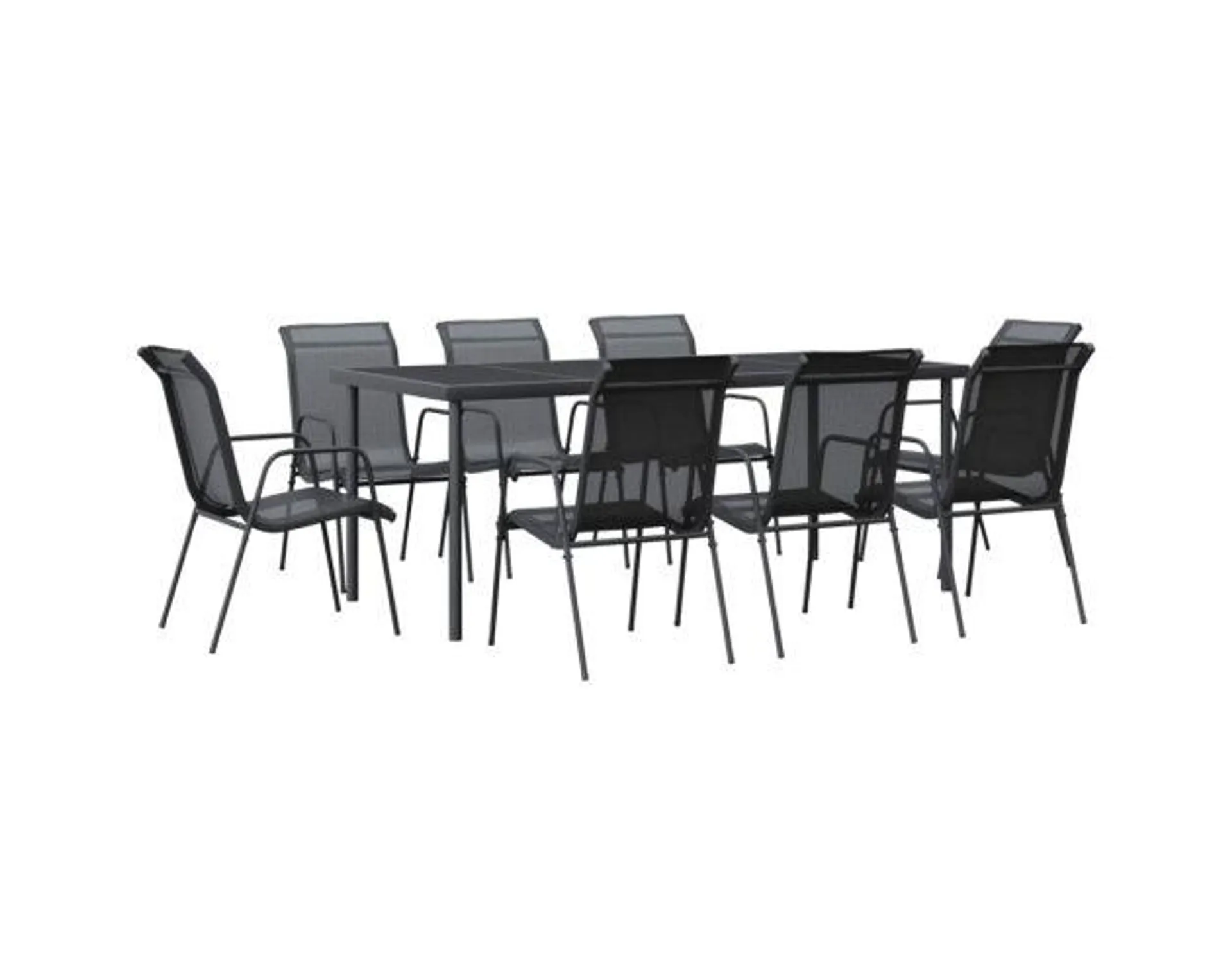 vidaXL juego de comedor para jardín 9 piezas acero y textilene negro