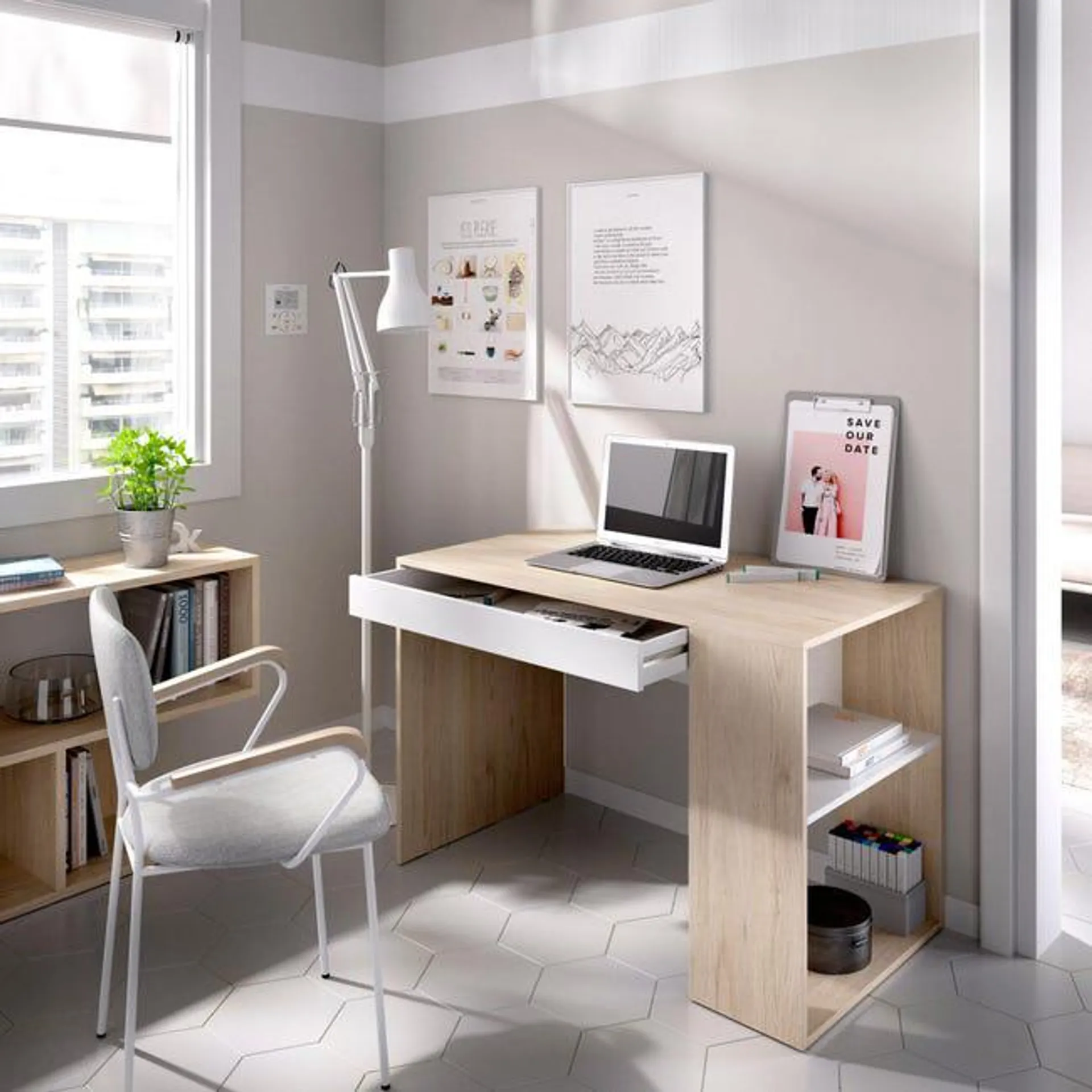 Mesa escritorio Thane blanco y roble 115x50x74 cm Ver detalles del producto