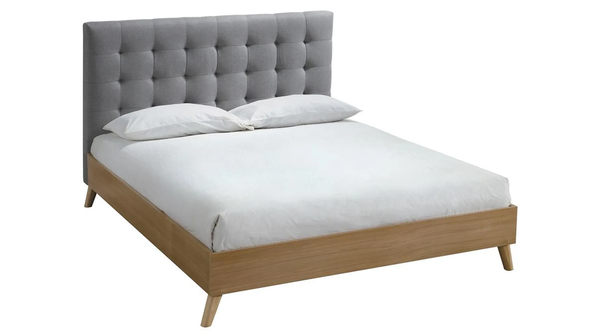 Cama adulto estilo nórdico madera y tejido gris 160 x 200cm LYNN