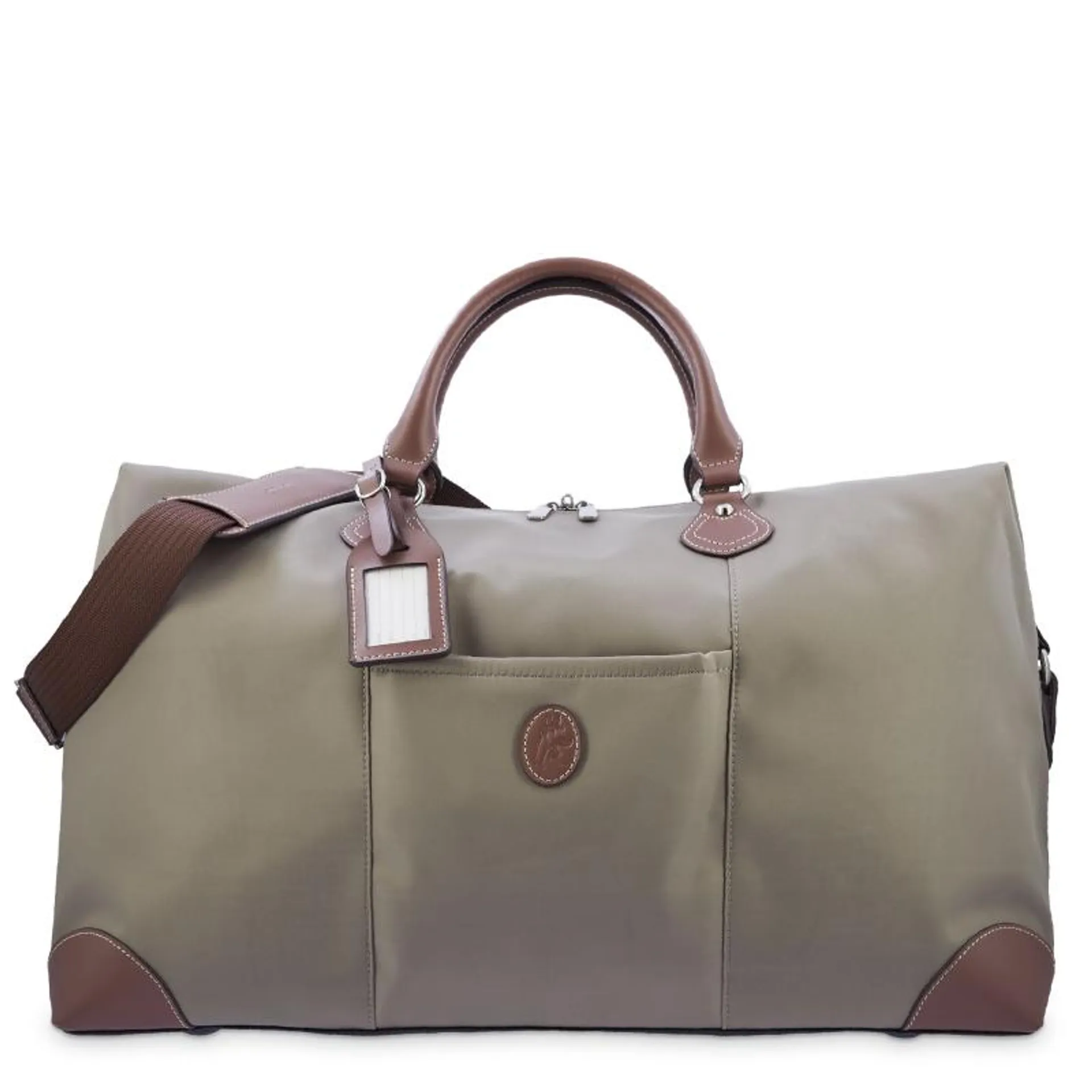 Bolso de viaje unisex en lona taupe y piel vacuno color cuero-Paris