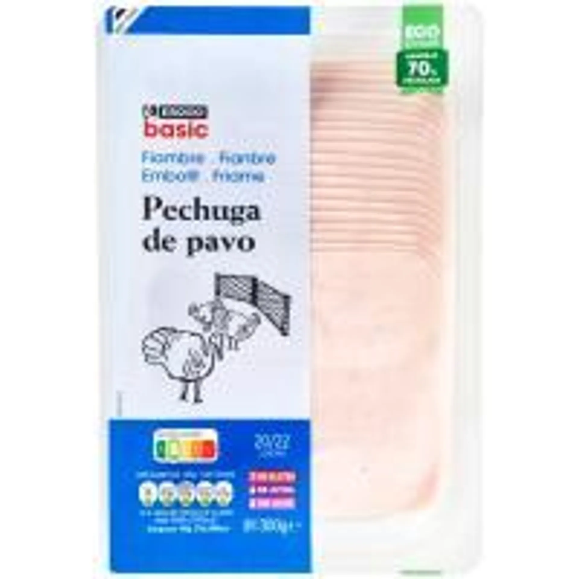 Fiambre de pechuga de pavo EROSKI BASIC, bandeja 300 g