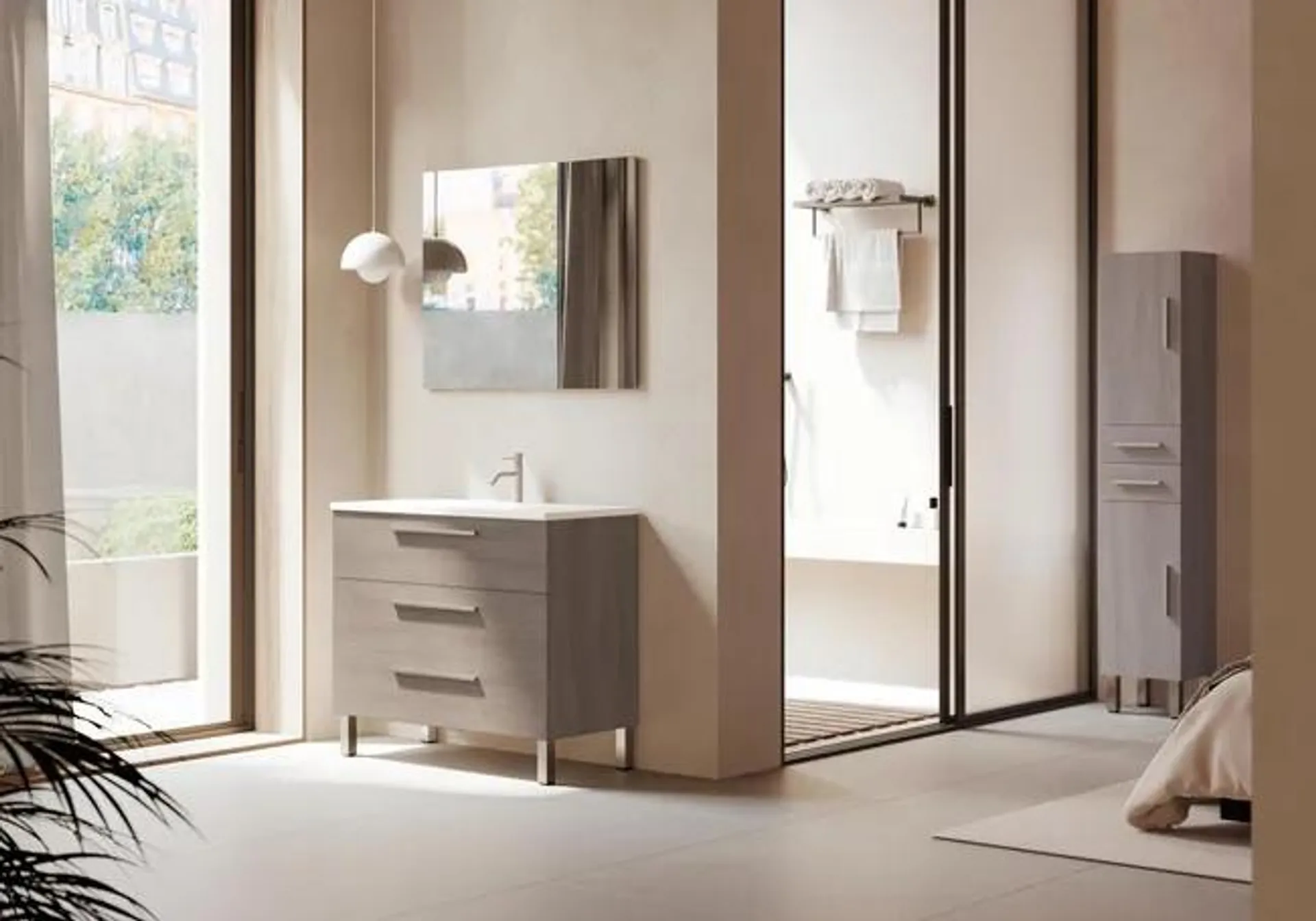 Mueble de baño con lavabo Madrid roble gris 80x45 cm Ver detalles del producto