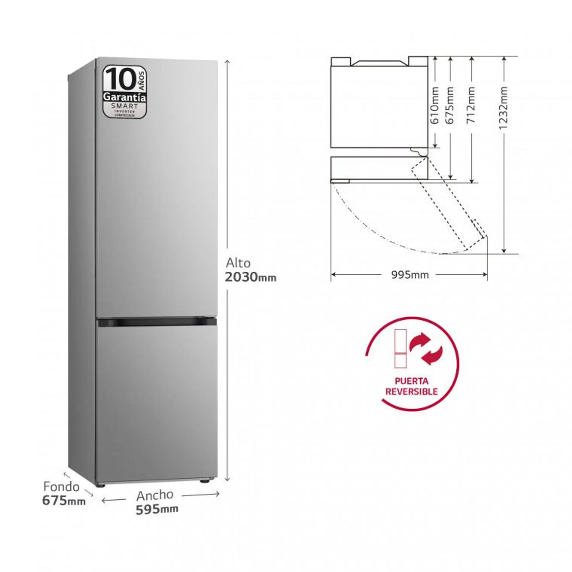 Outlet Frigorífico Combi LG, 2m, Clasificación D, Inox antihuellas