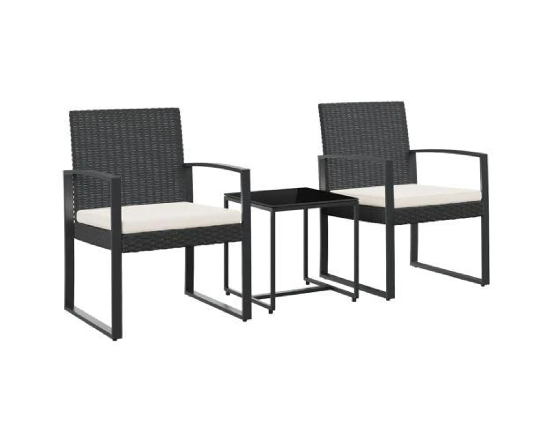 vidaXL set comedor de jardín 3 pzas con cojines pp aspecto ratán negro