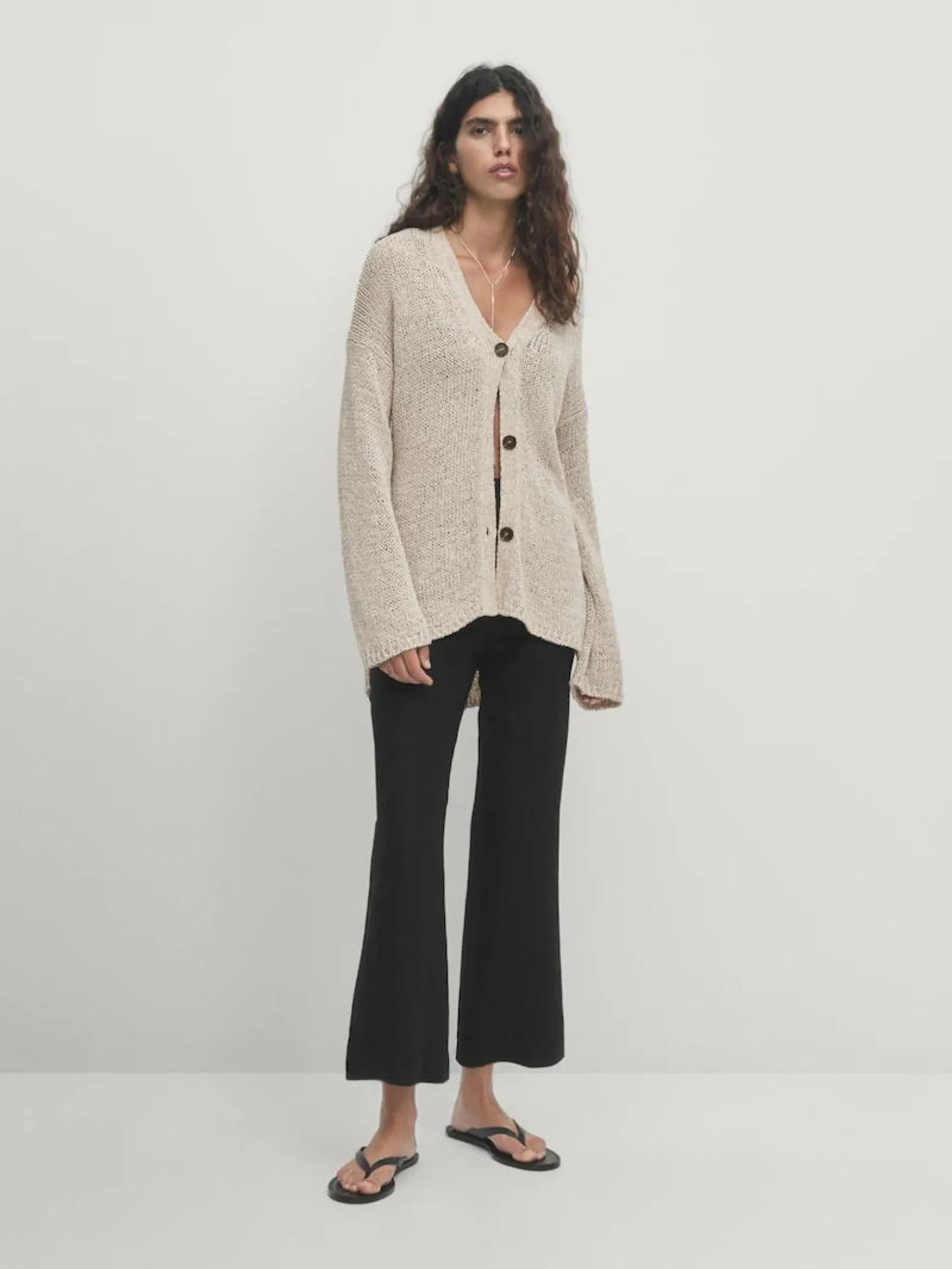 Plain knit button-up cardigan