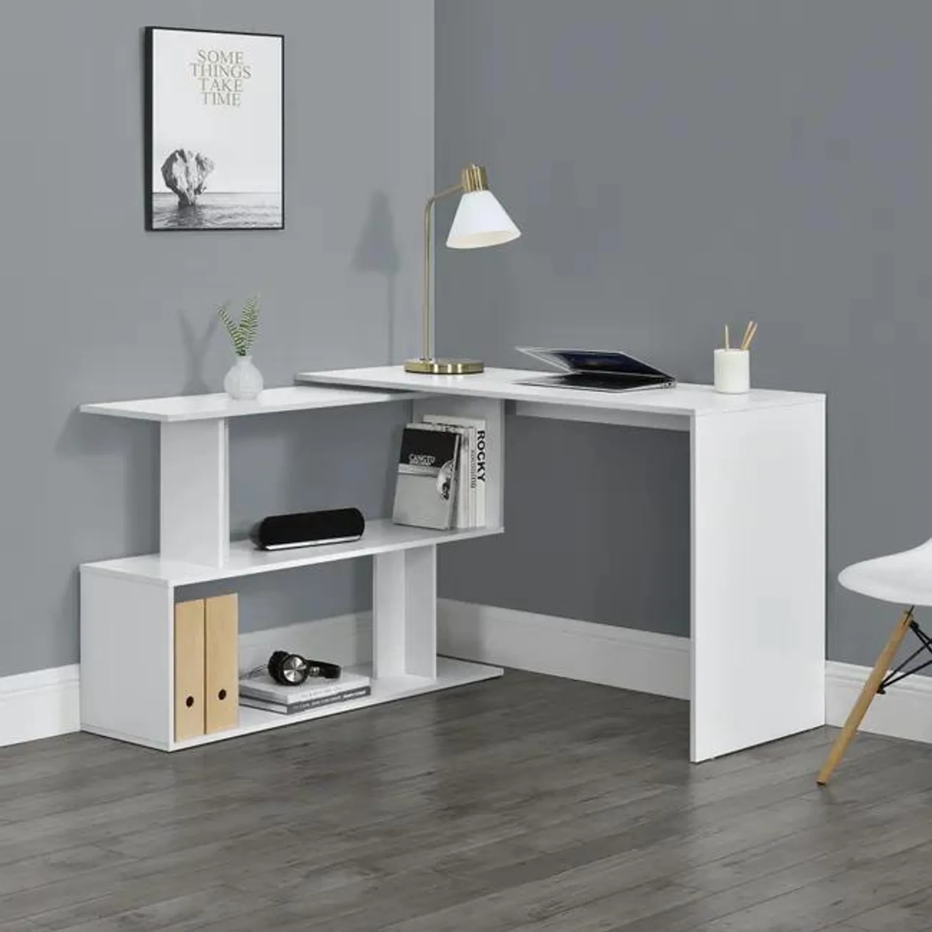 Mesa Escritorio Arendal en forma L Aglomerado 77 x 120 x 50 cm - Blanco [en.casa]