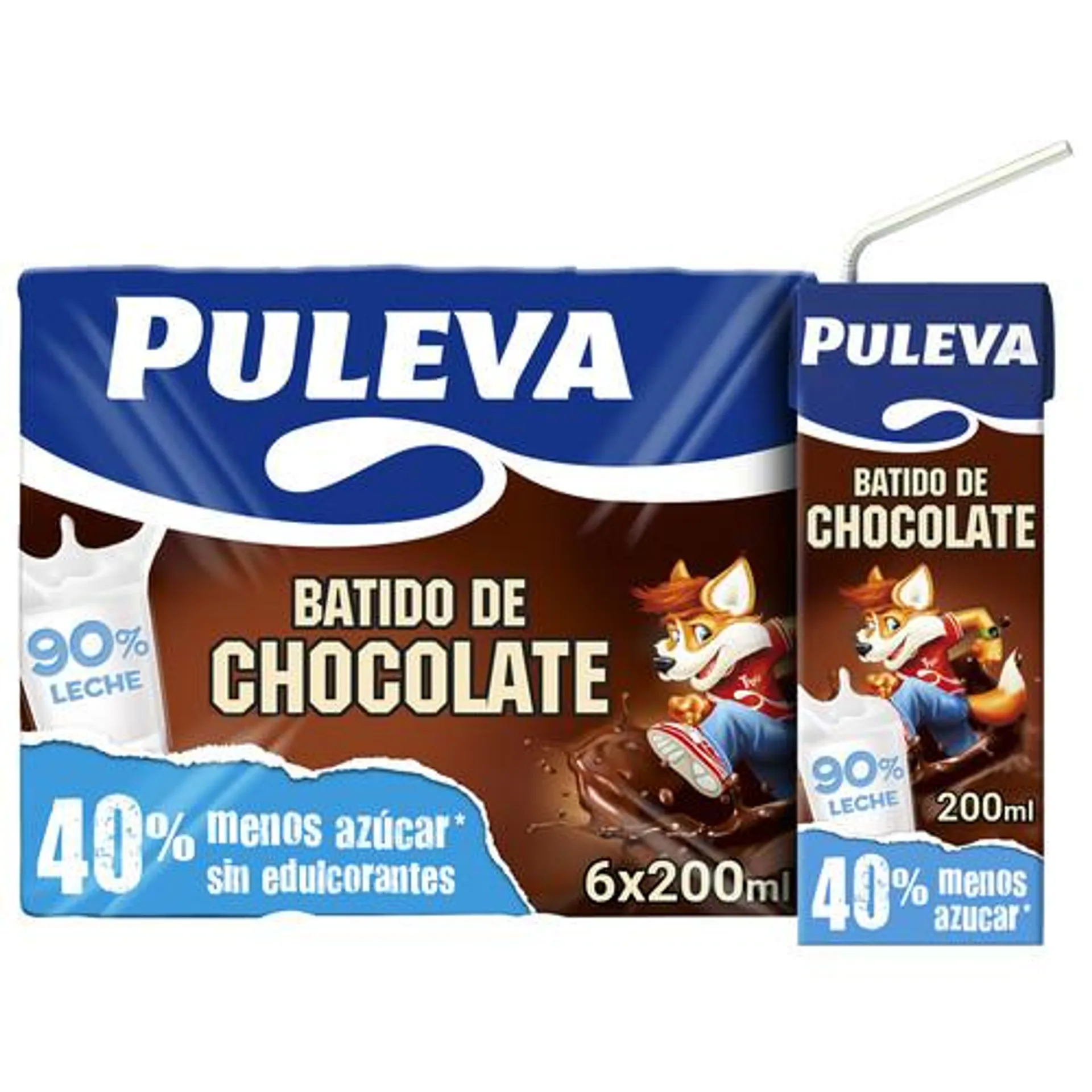 PULEVA Batido con sabor a chocolate, elaborado con un 90% de leche PULEVA 6 x 200 ml.