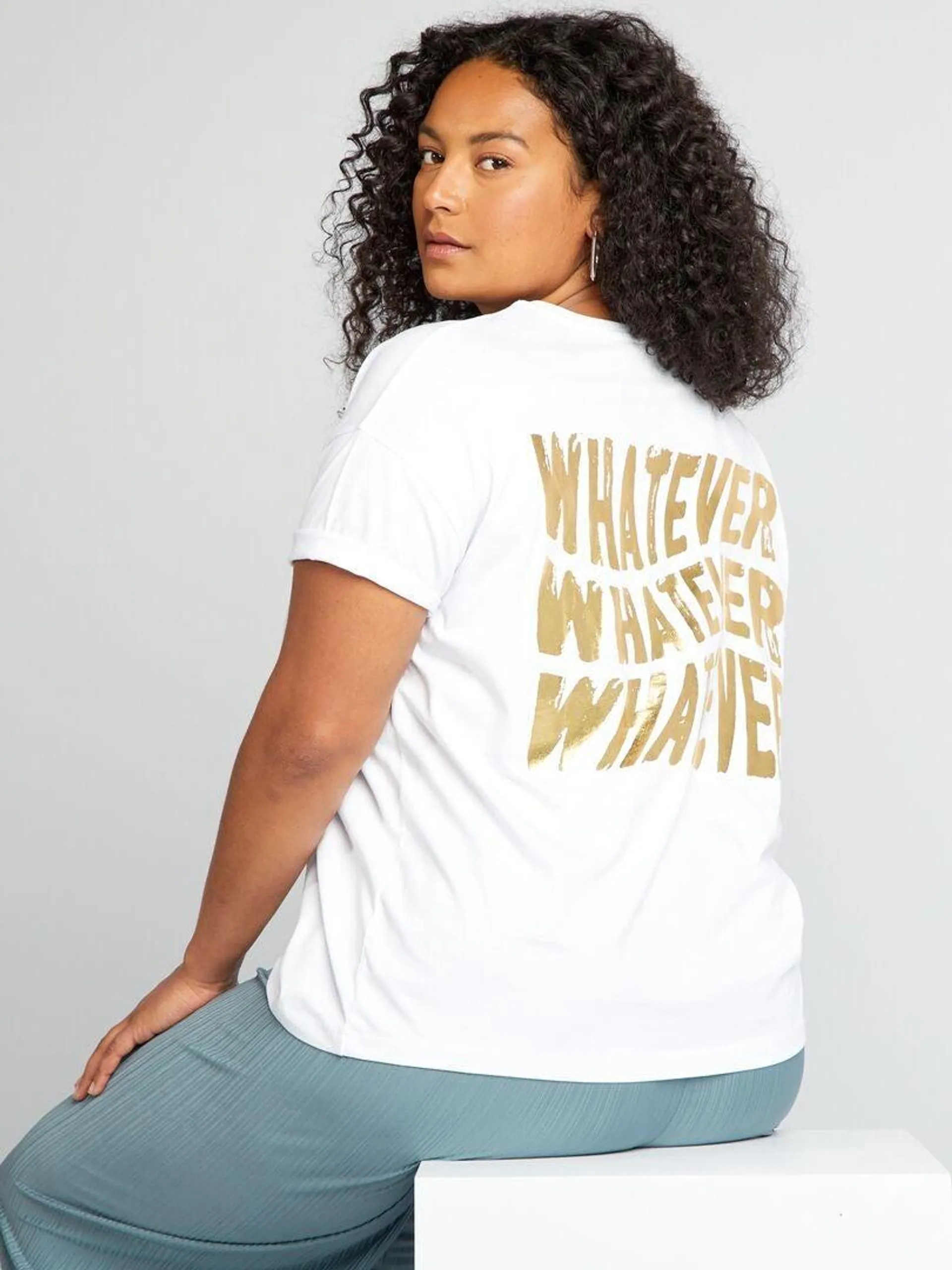 Camiseta estampada 'whatever' - blanco