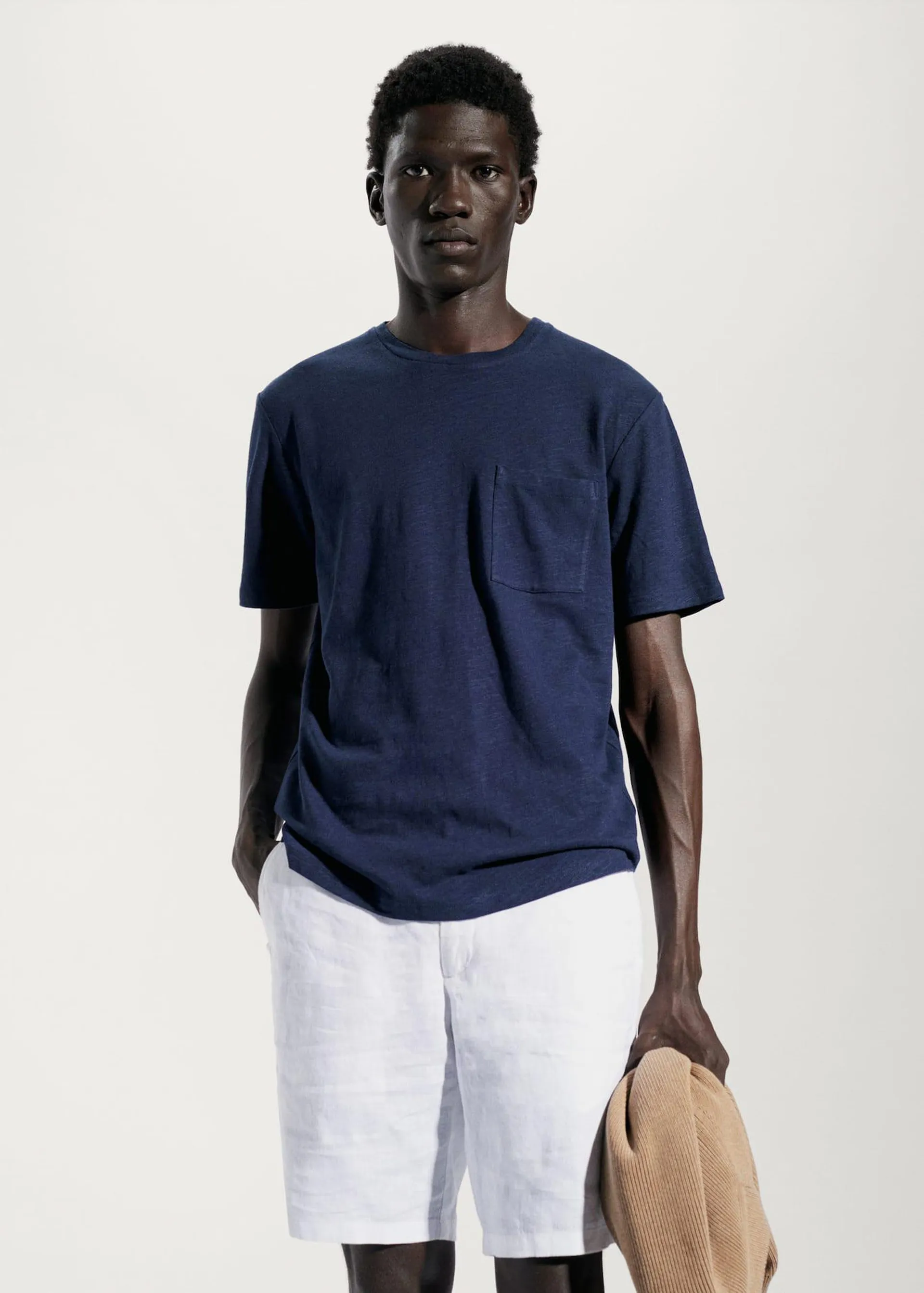 Camiseta algodón-lino bolsillo