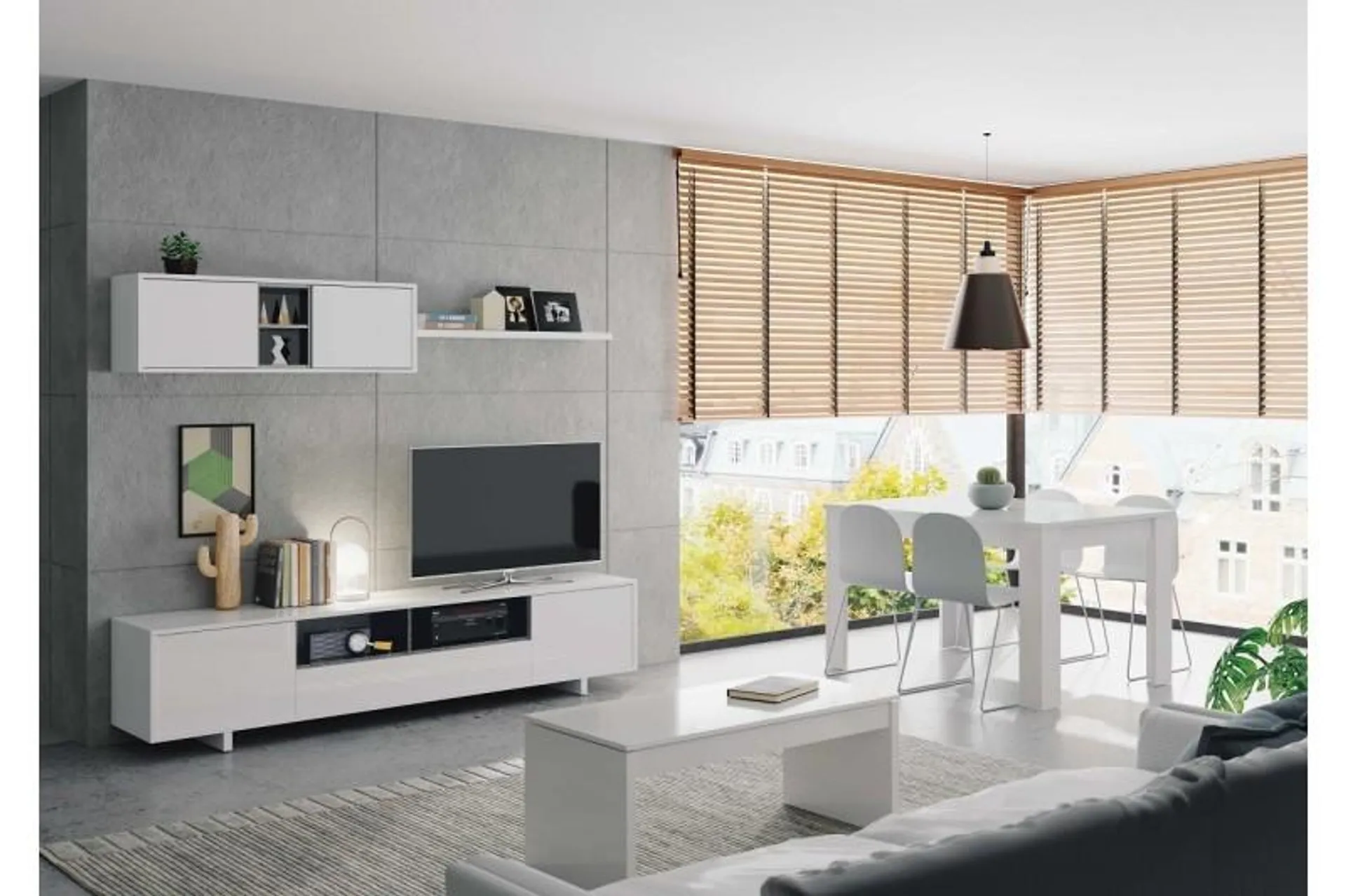 Mueble de salón BELUS Blanco y Gris Antracita