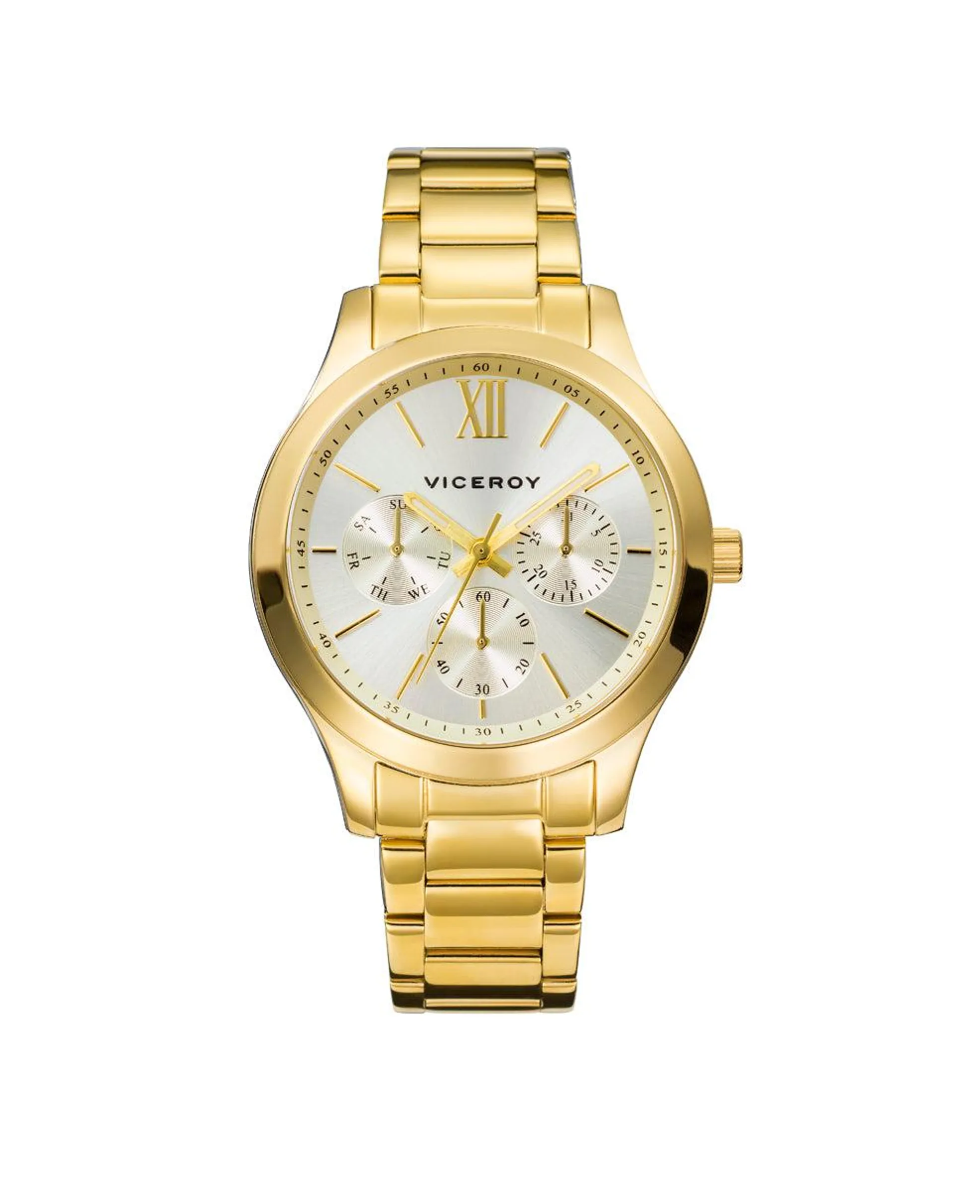 Reloj de mujer Chic multifunción de acero con IP dorado