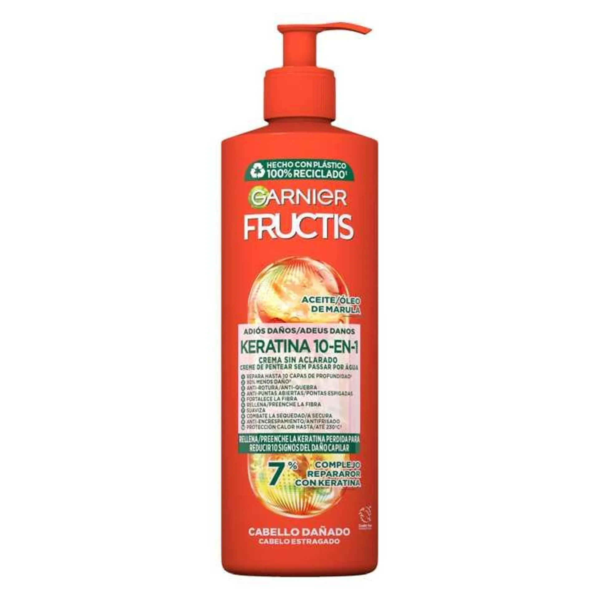 fructis keratina 10 en 1 crema capilar sin aclarado 400ml