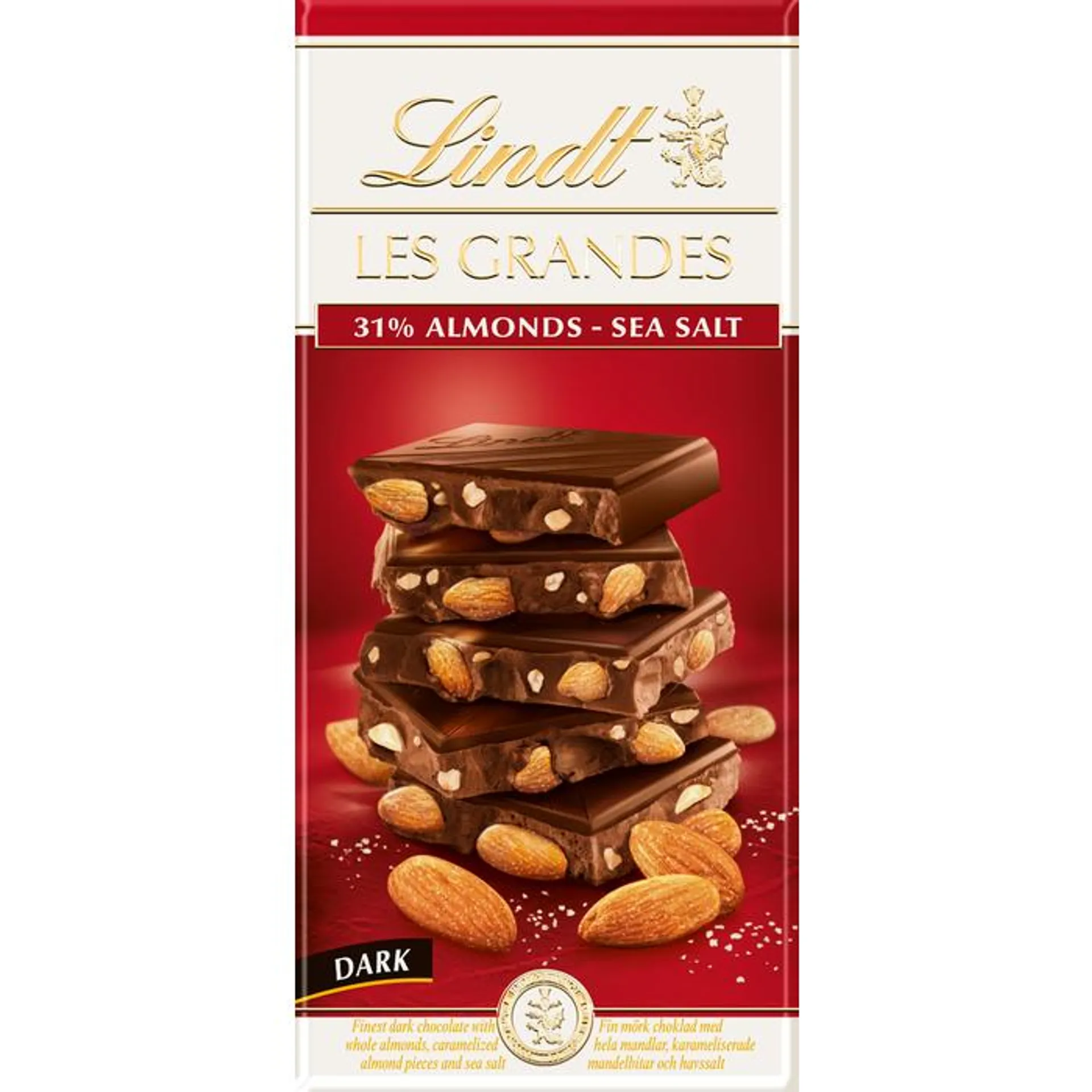 Tableta de Chocolate LES GRANDES Chocolate Negro Almendras Sal 31% - Lindt