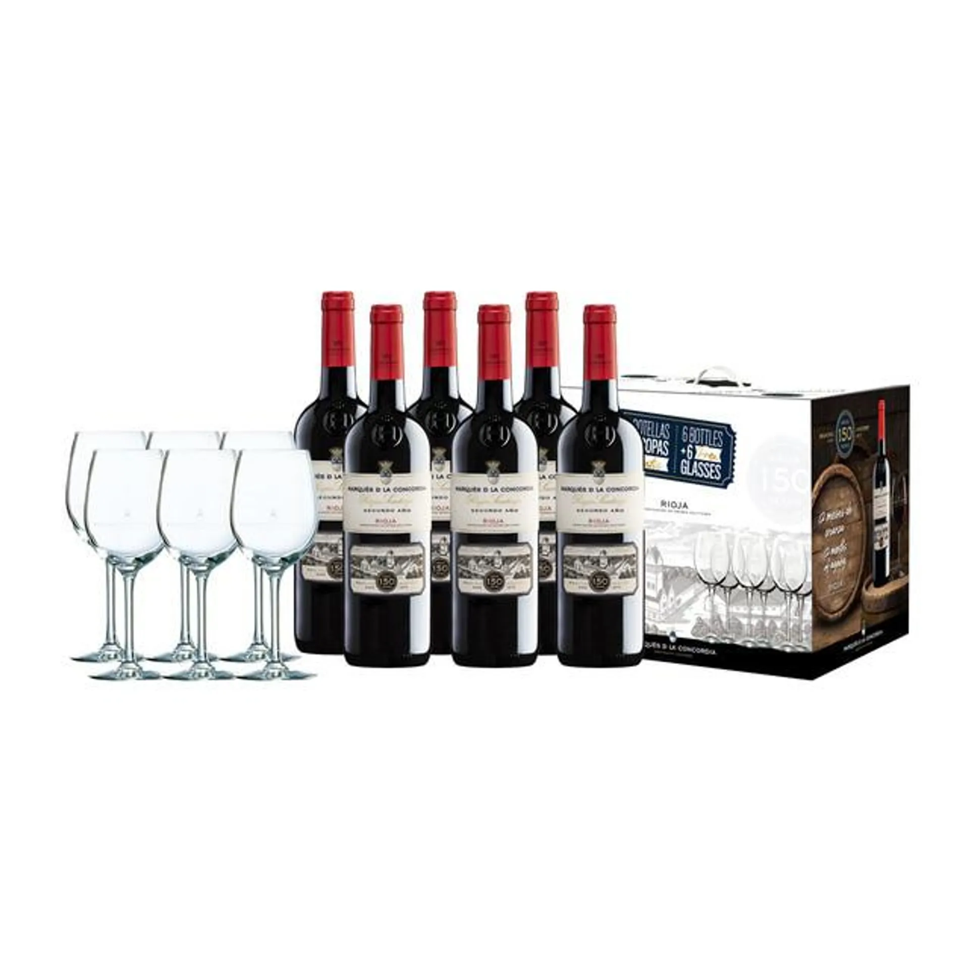 Caja de 6 botellas vino tinto de 75 cl Marqués de la Concordia Segundo Año DOCa Rioja