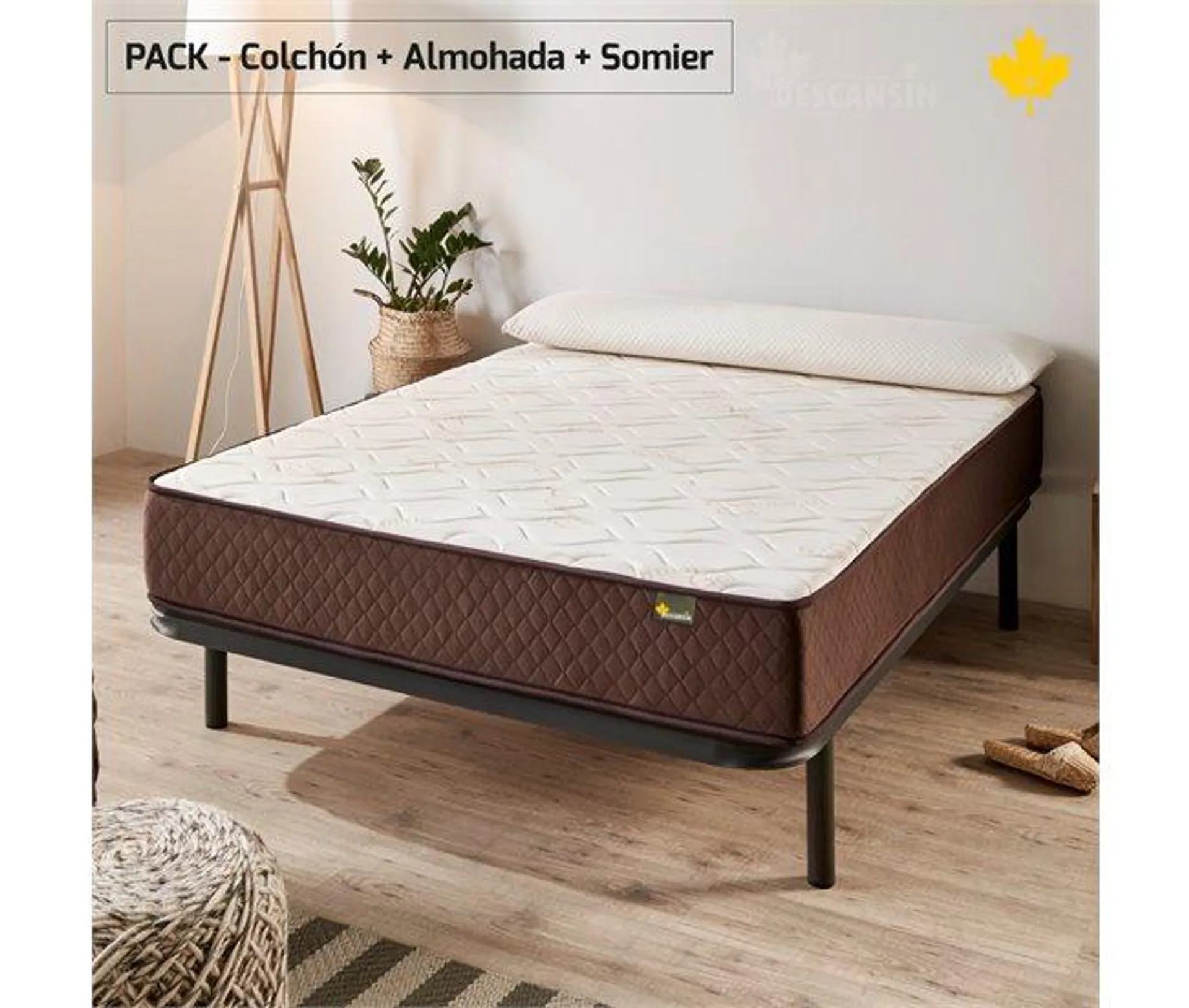 Pack Colchon + Almohada Viscoelastica + Somier Descansin | 70 x 190 | Ideal para Personas con Dolores de Espalda | Efecto nube | Silencioso