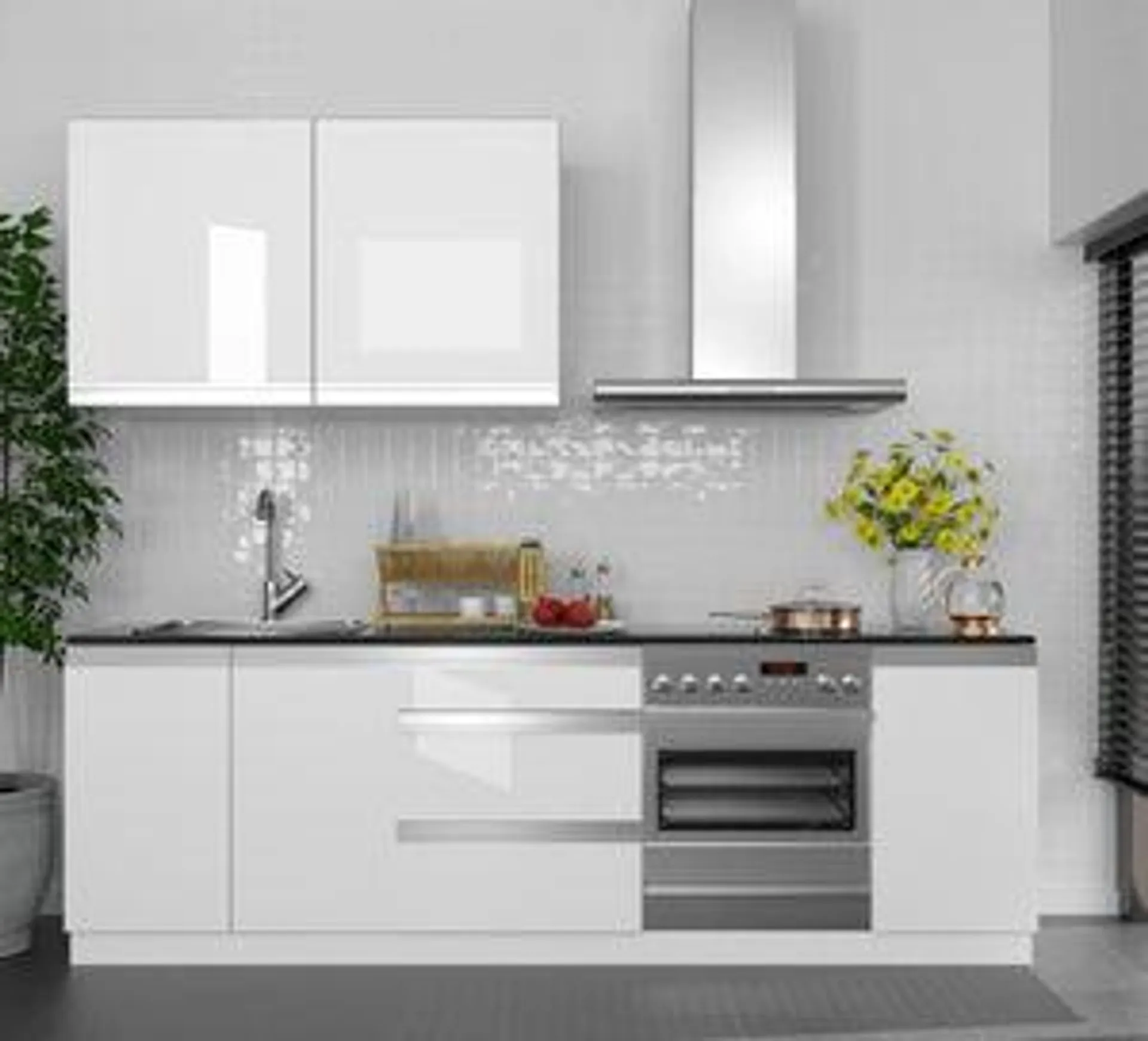 Cocina en kit Delinia ID Mikonos blanco brillo 240cm con muebles altos y bajos