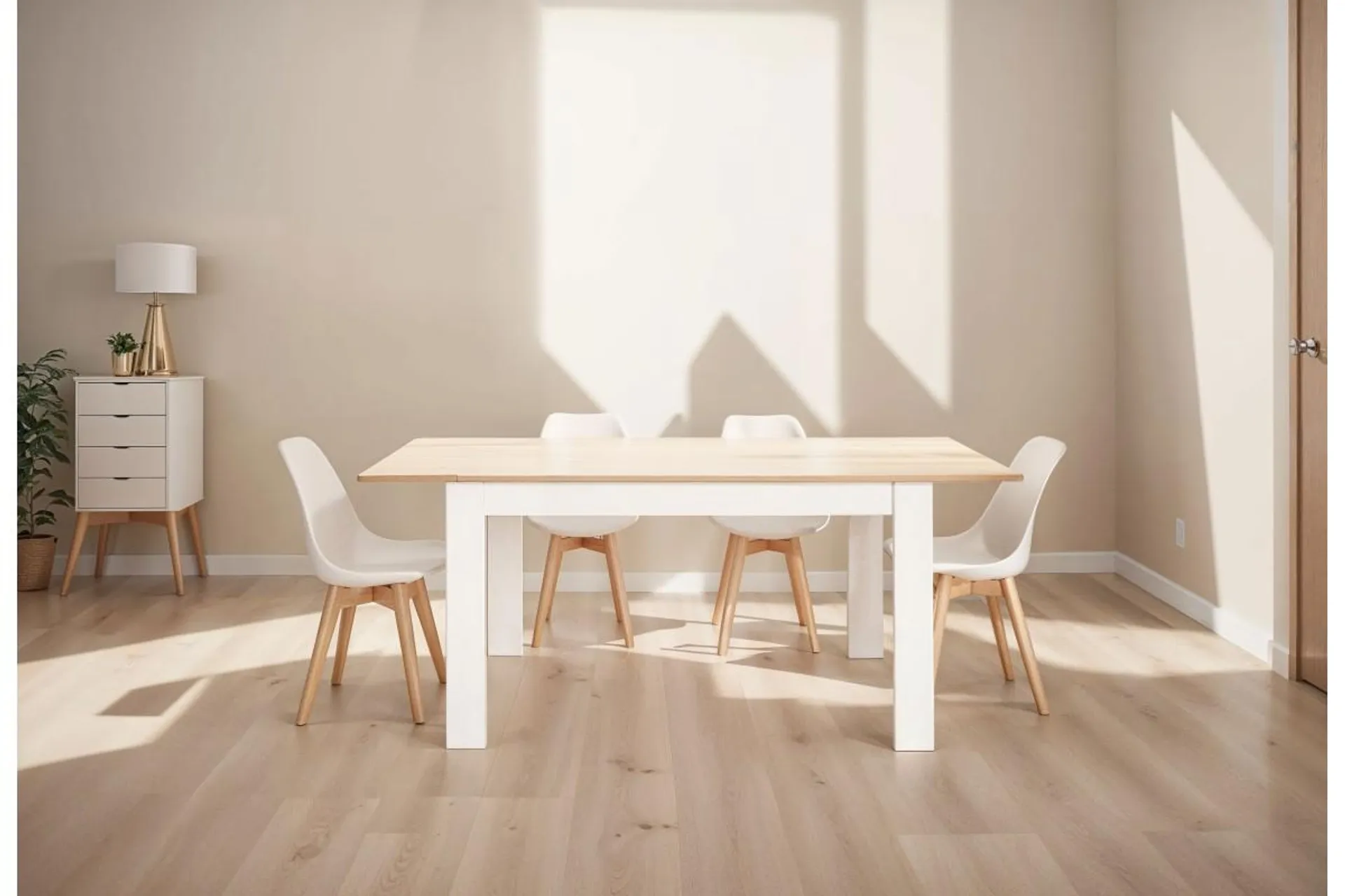 PACK Mesa TUSCANY + 4 Sillas BEECH Blancas diseño