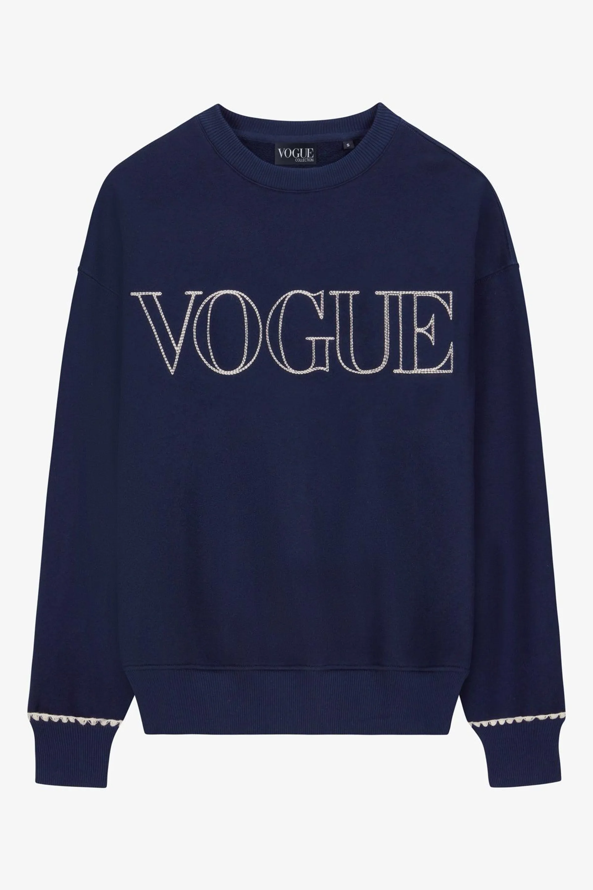 Sudadera VOGUE azul medianoche con logo bordado