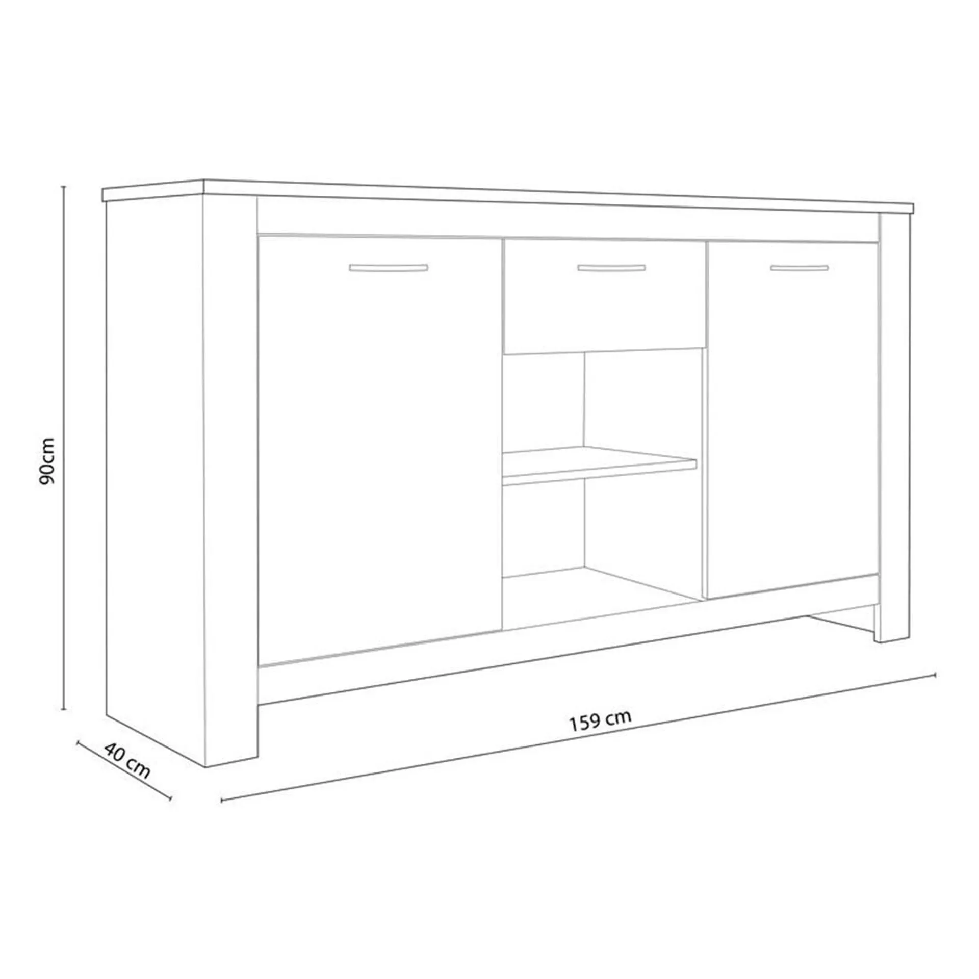 Aparador Frida 3 puertas + 2 huecos + 1 cajón 90x159x40 cm