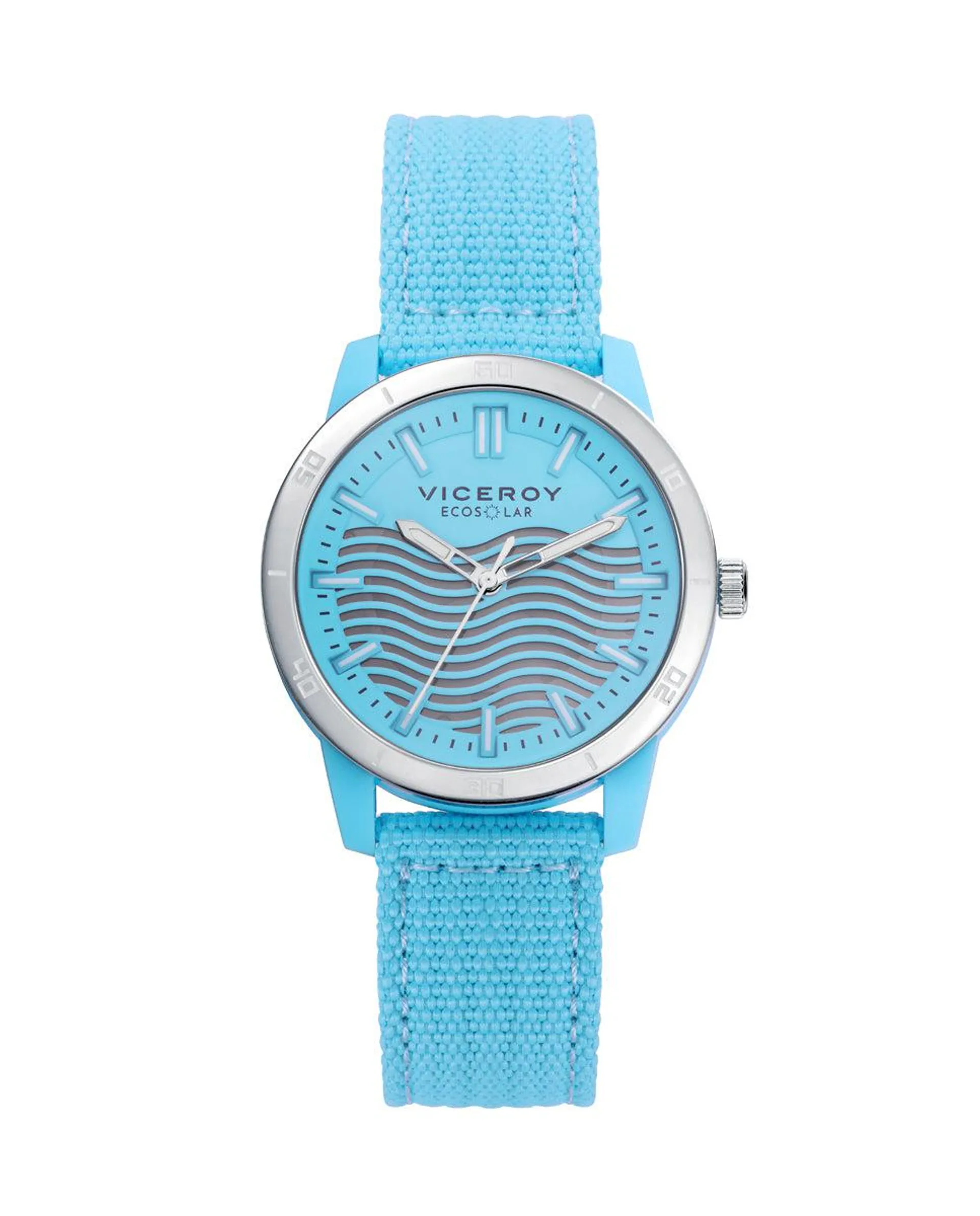 Reloj de mujer Ecosolar con caja de plástico reciclado y correa azul de nylon