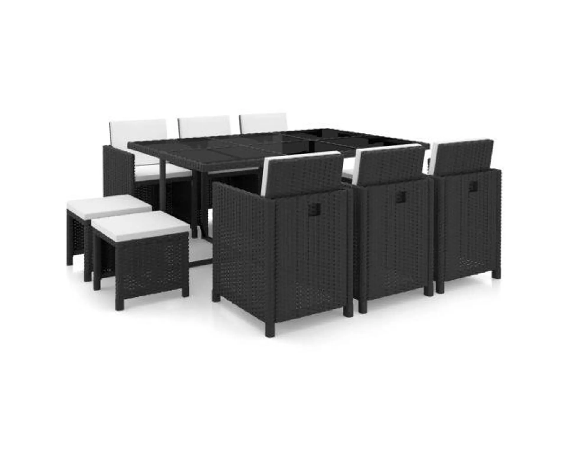 vidaXL set comedor de jardín 11 piezas y cojines ratán sintético negro