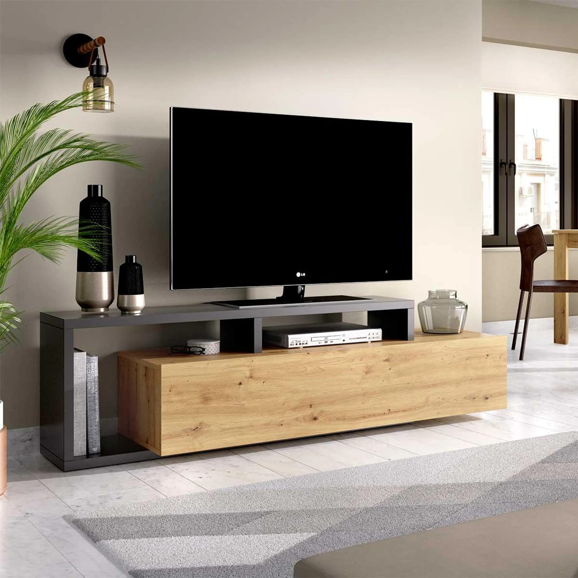 Mueble bajo TV Kram 1 puerta grafito/nordic 47x165x40 cm