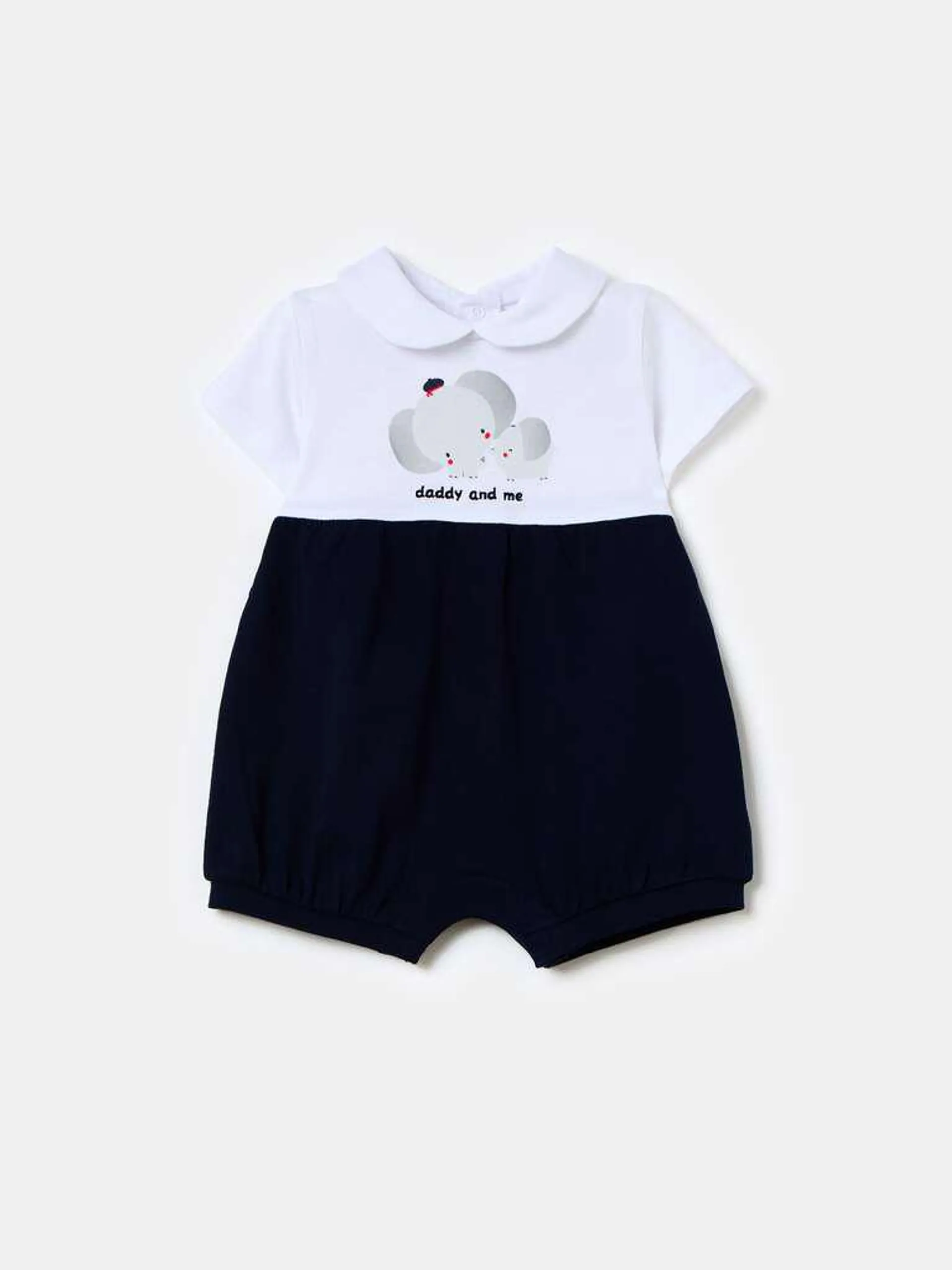 Organic cotton rompers with print Bleu/blanc