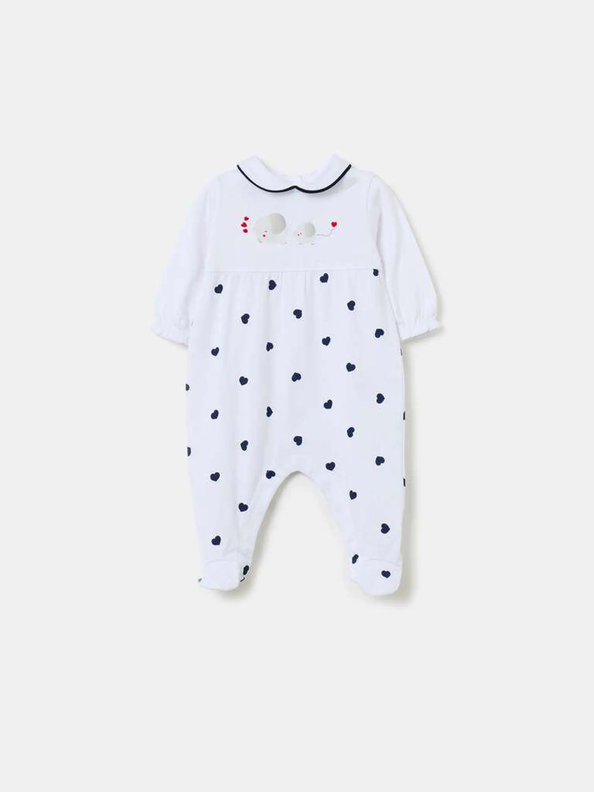 Organic cotton onesie with feet and print Blanc optique