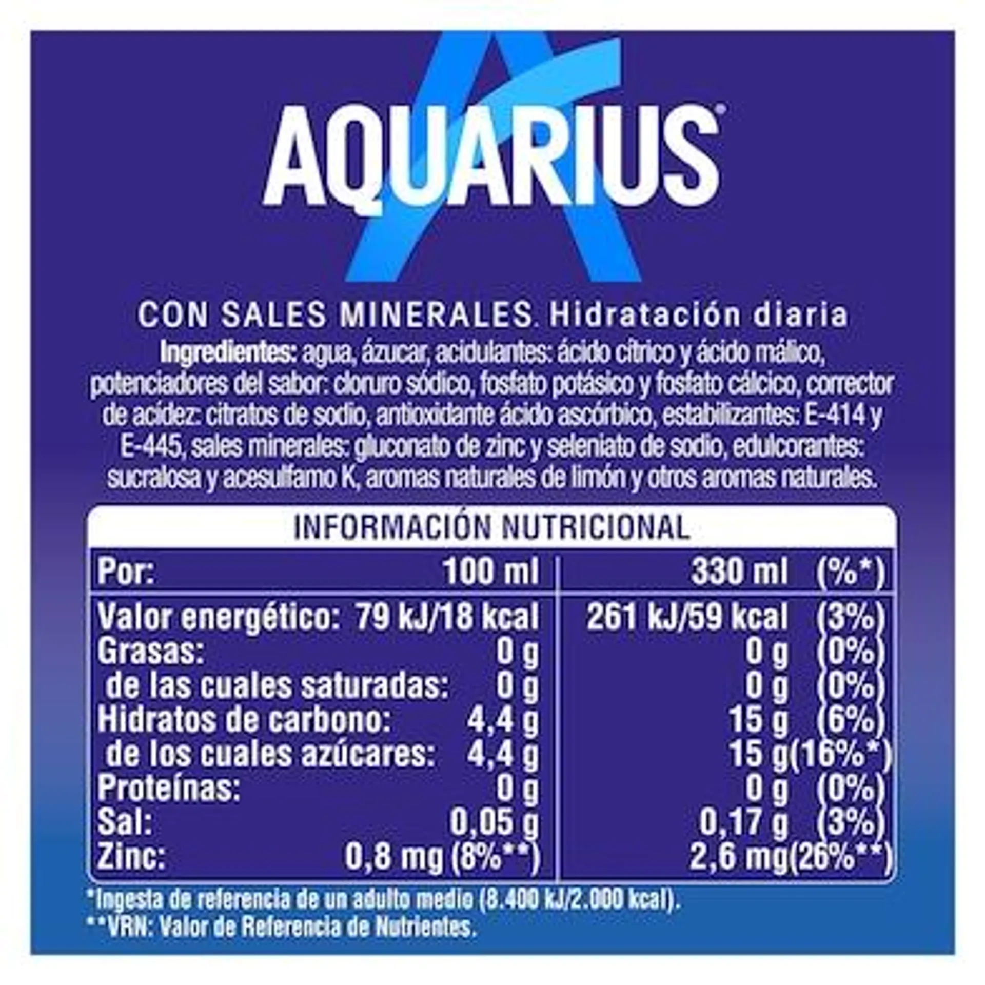 Bebida refrescante de limón Aquarius lata 9 x 33 cl