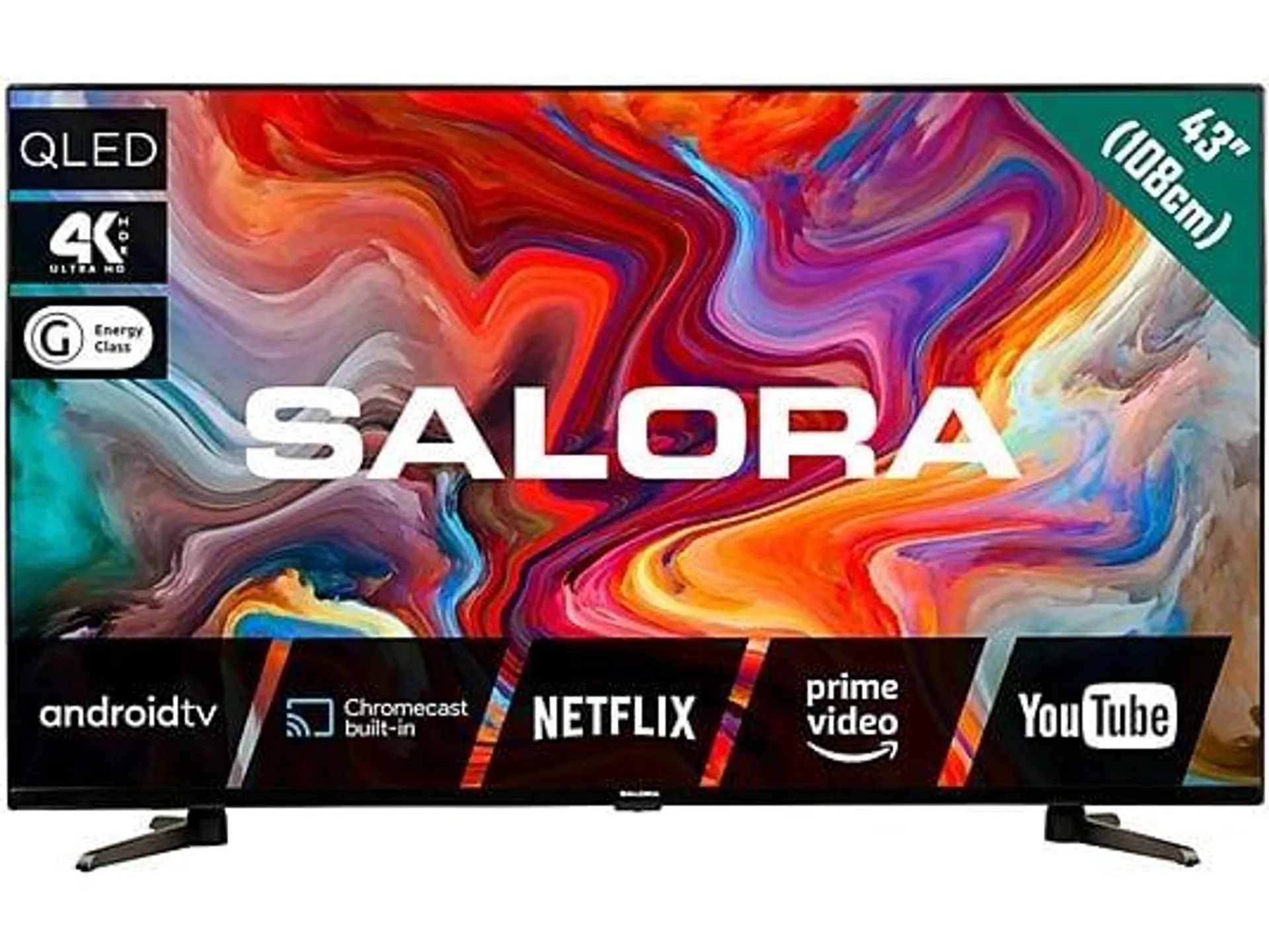 TV QLED 43" - SALORA 43QLEDTV, QLED 4K, Smart TV, DVB-T2 (H.265), negro