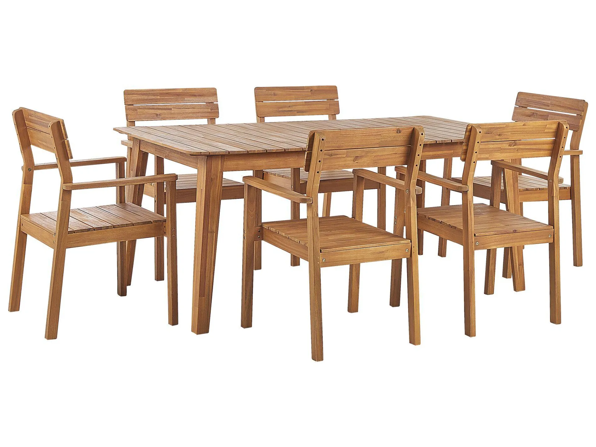 Conjunto de comedor 6 plazas de madera de acacia clara FORNELLI