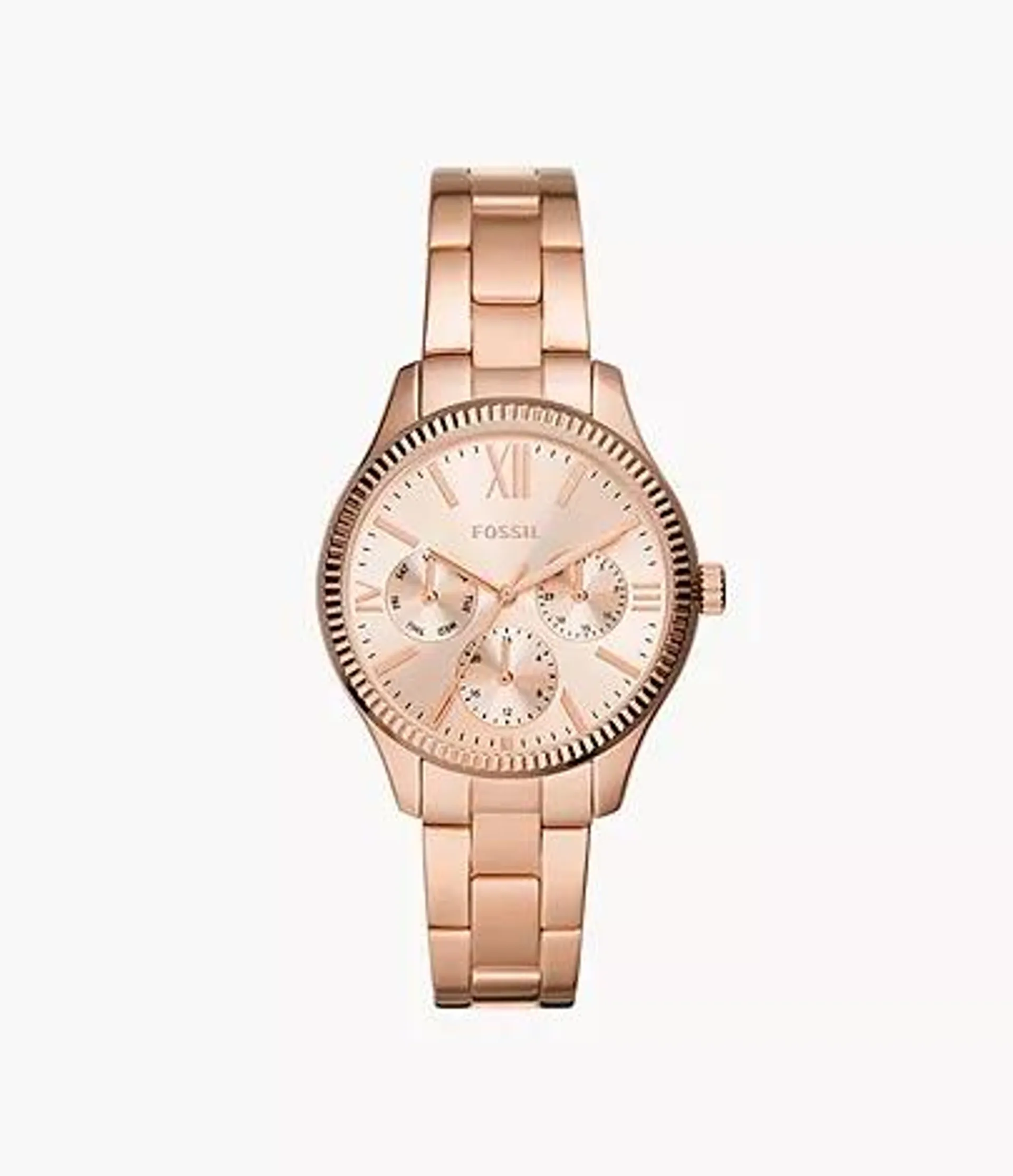 Reloj Rye multifunción de acero inoxidable en tono oro rosa