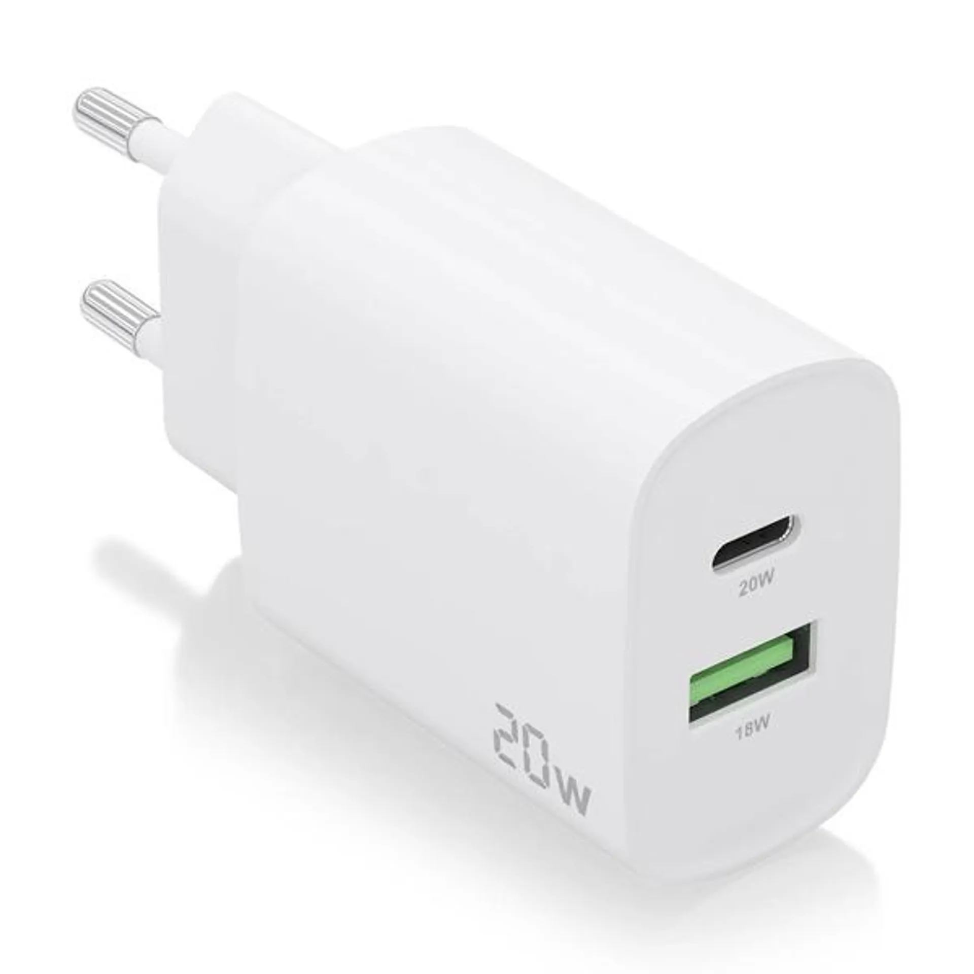 CARGADOR AISENS 20W 1XUSB-C PD3.0 1XUSB-A QC3.0 BLANCO