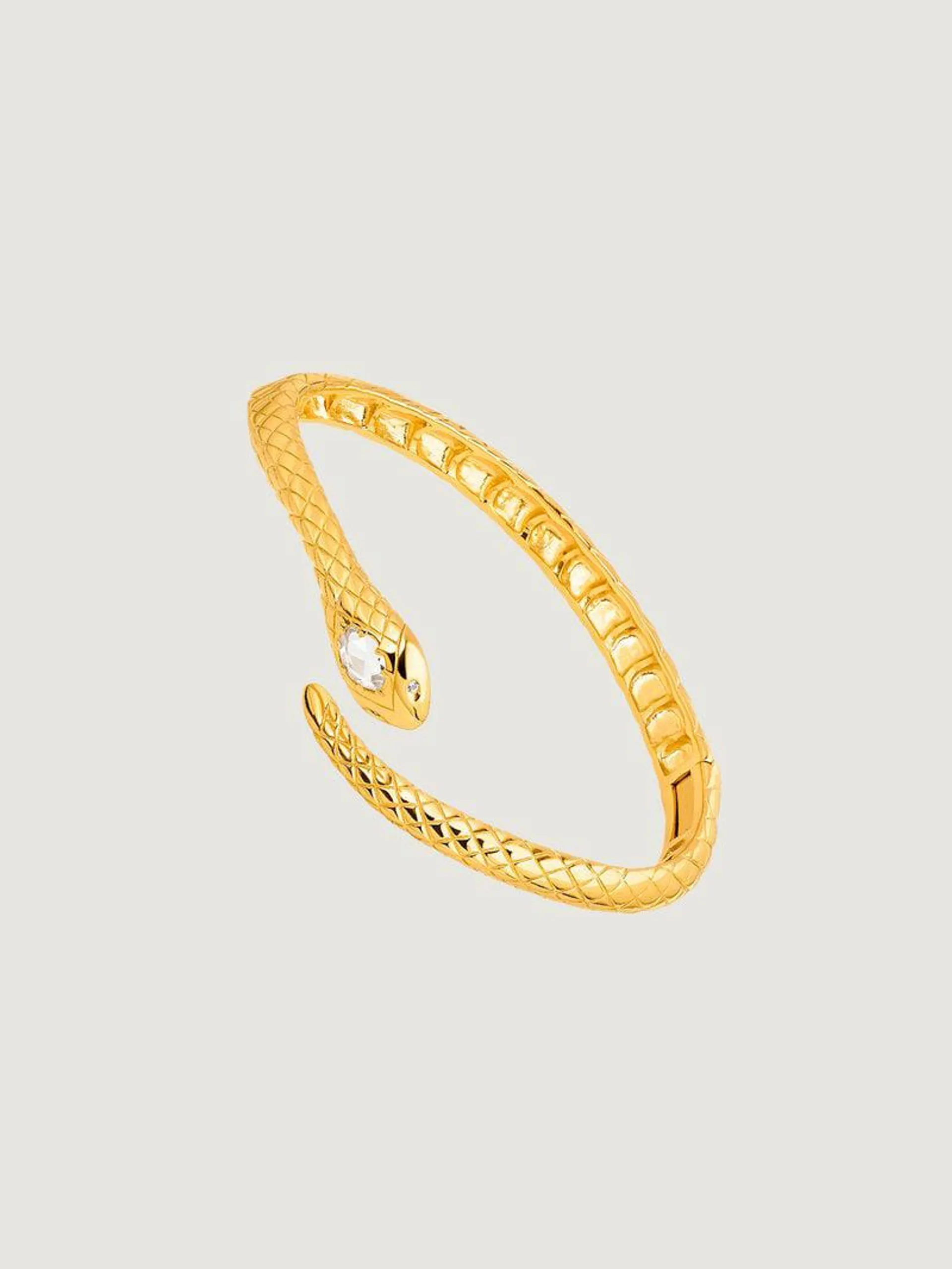 Brazalete de plata 925 bañada en oro amarillo de 18K con forma de serpiente, topacios y zafiros blancos