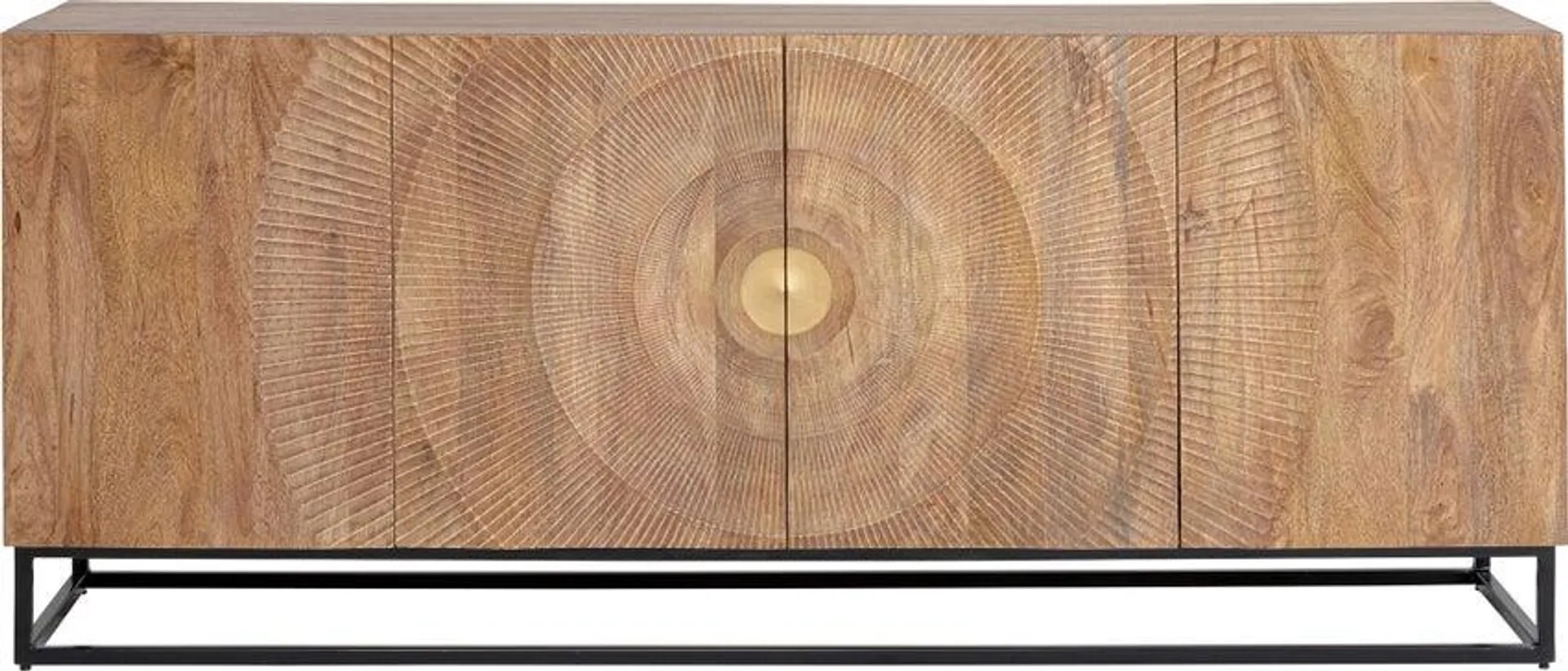 Arcón de madera de cuatro puertas base boho negro 177x75 cm