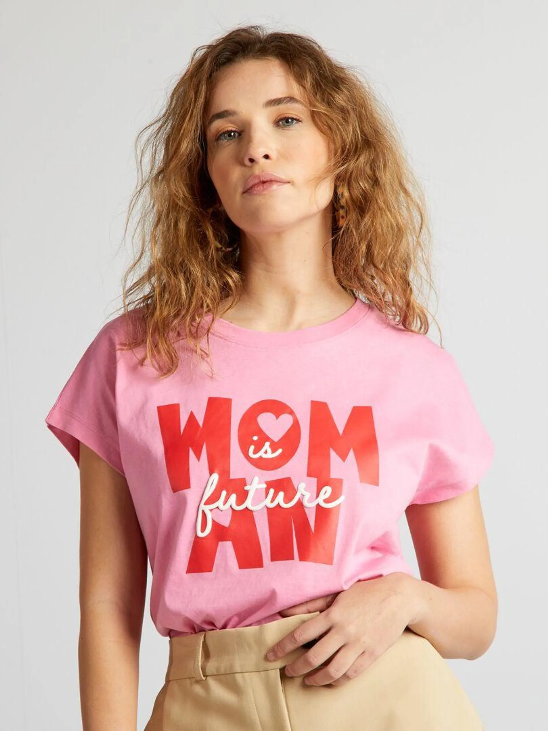 Camiseta estampada 'derechos de la mujer' - ROSA