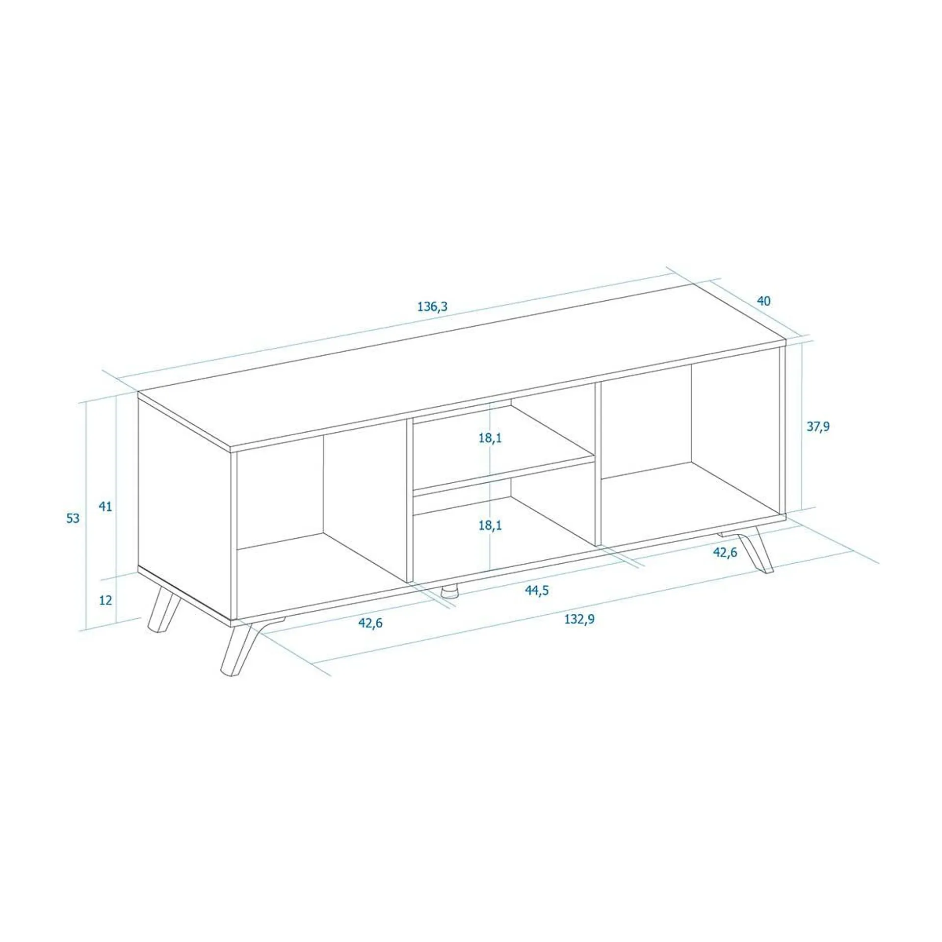 Mueble bajo de TV Mina 2 puertas + 2 módulos roble/bocamina 53x136x40 cm