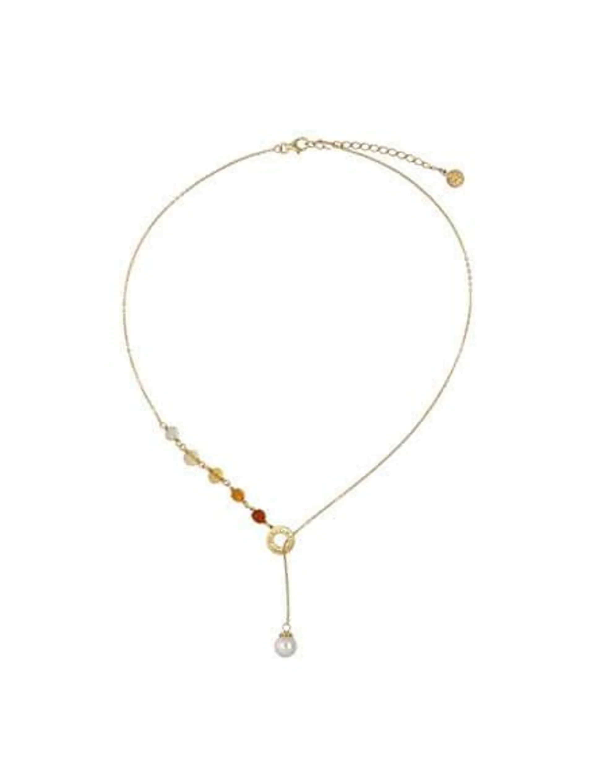 Collar corto Algaida dorado con perlas y cristales de Murano ámbar