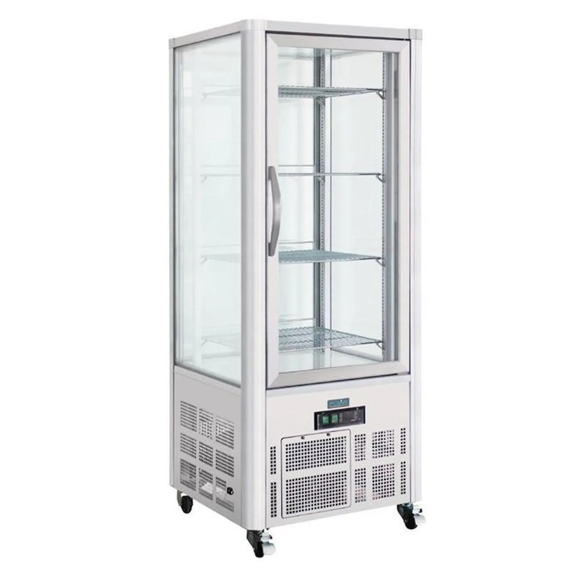 Vitrina refrigerada para pastelería, 4 estantes, acero inoxidable/cristal, 180 x 70,6 x 70,6 cm, refrigeración por aire, 400 L, plata, Polar GD881