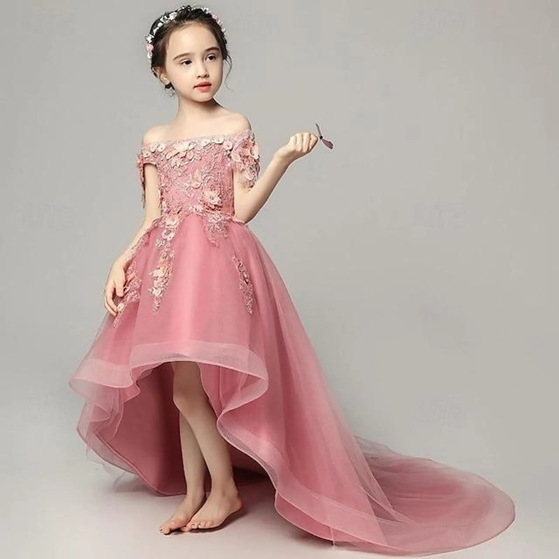 Niños Chica Vestido de Fiesta Color sólido Manga 3/4 Rendimiento Malla Princesa Dulce Malla Hasta el Gemelo Vestido tubo Vestido de Tul Verano Primavera Otoño 2-12 años Blanco Rosa Vino