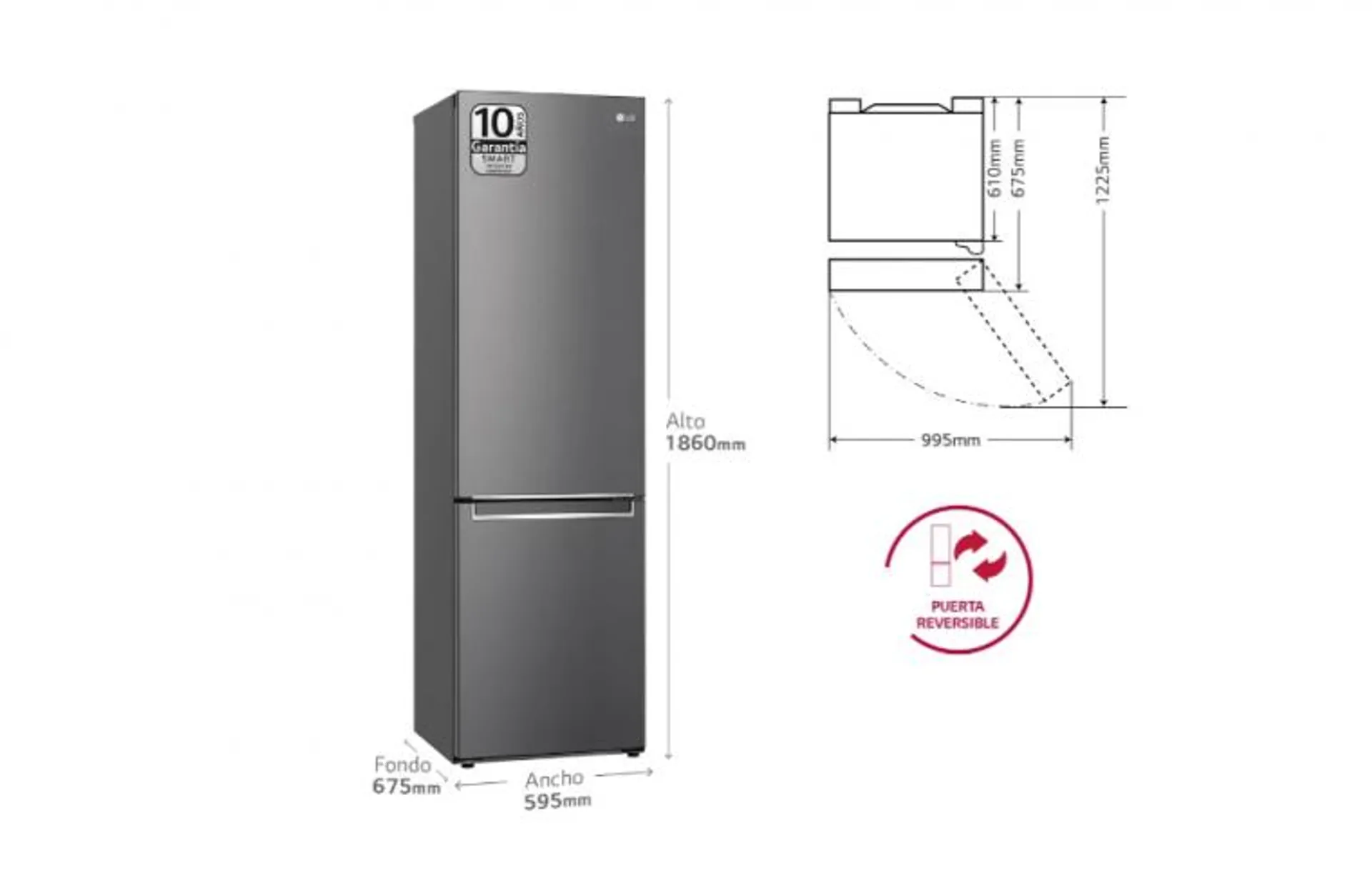 Frigorífico Combi LG, 203cm, Inox antihuellas, E